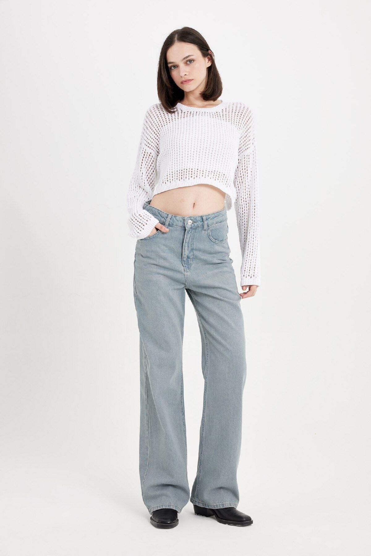 90's Wide Leg Yüksek Bel Uzun Jean Yıkamalı Pantolon C6189ax24au