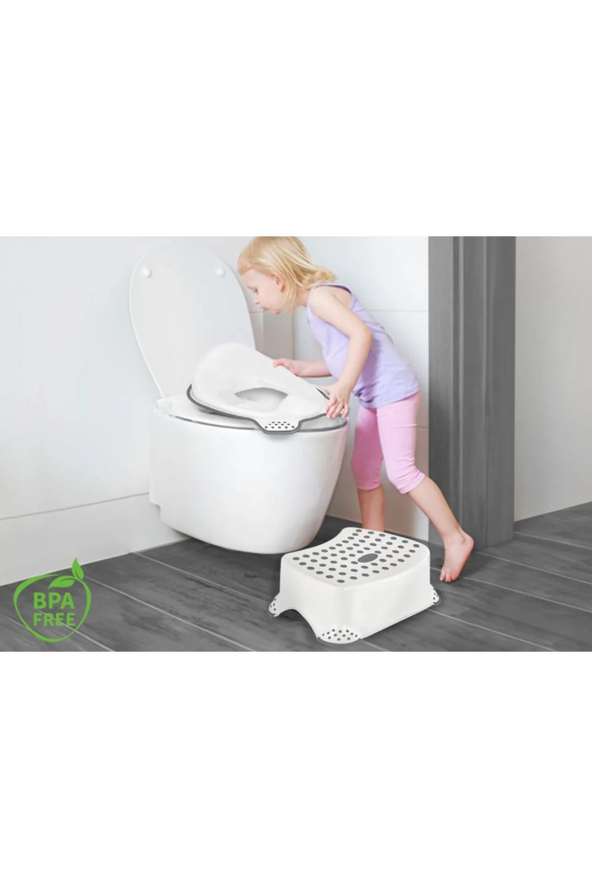 TUĞRA METAL CHEFF Kaydırmaz Çocuk Taburesi Ve Klozet Adaptörü Gri Beyaz Lavabo Alıştırma FARİLYA CONCEPT