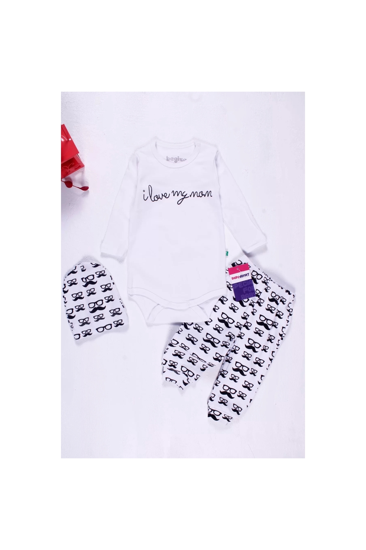 Mustache Glasses Patterned 3-Piece Baby Boy Set