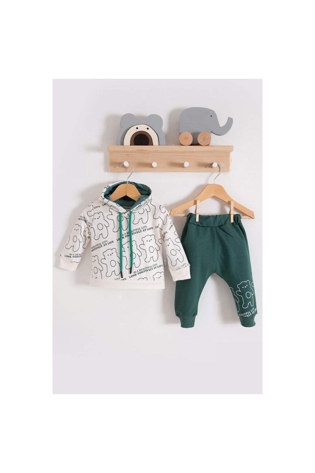 Cross Bears Hooded 100% Cotton Baby Boy Set