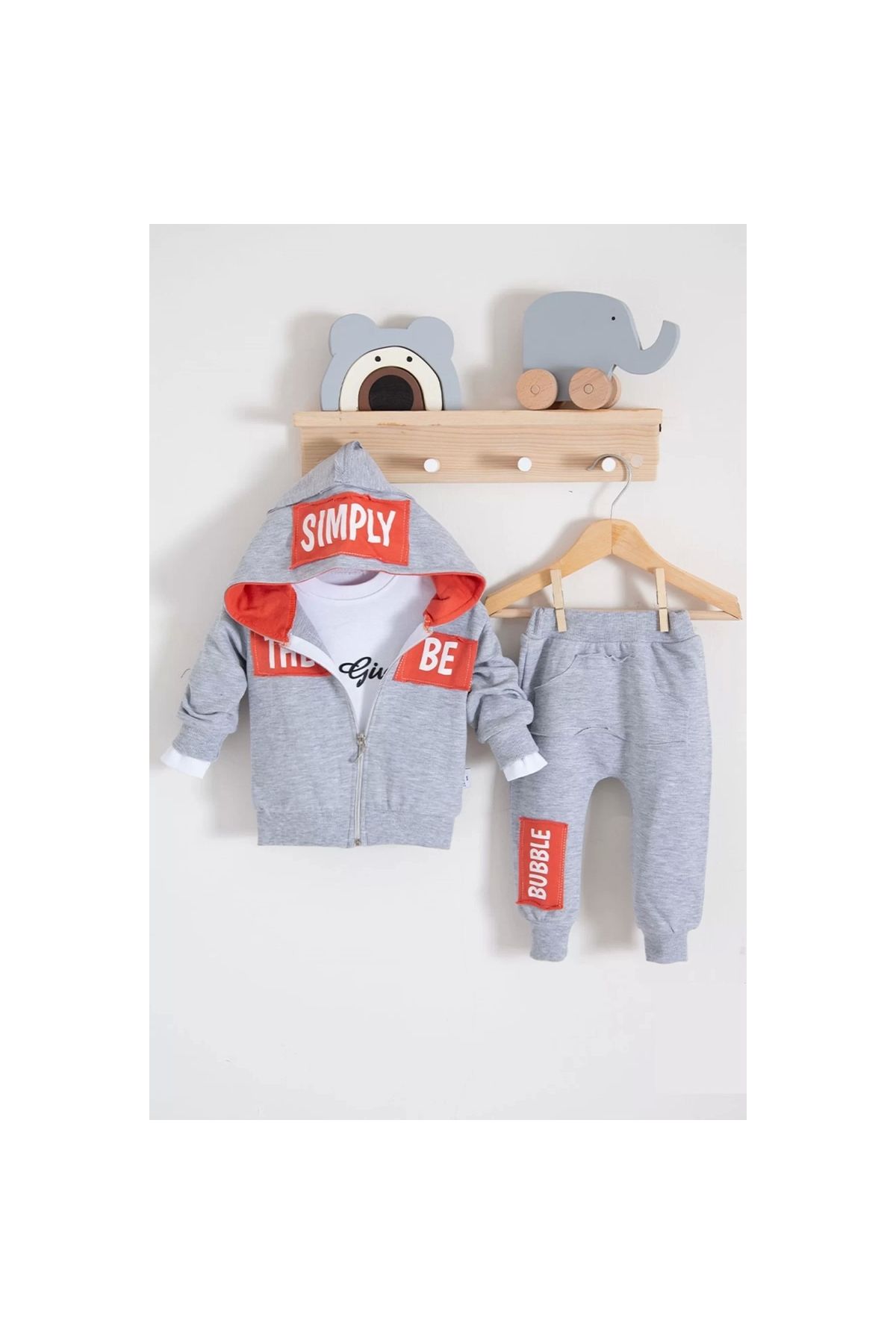 Simply Patterned Hooded 3-Piece Baby Boy Set