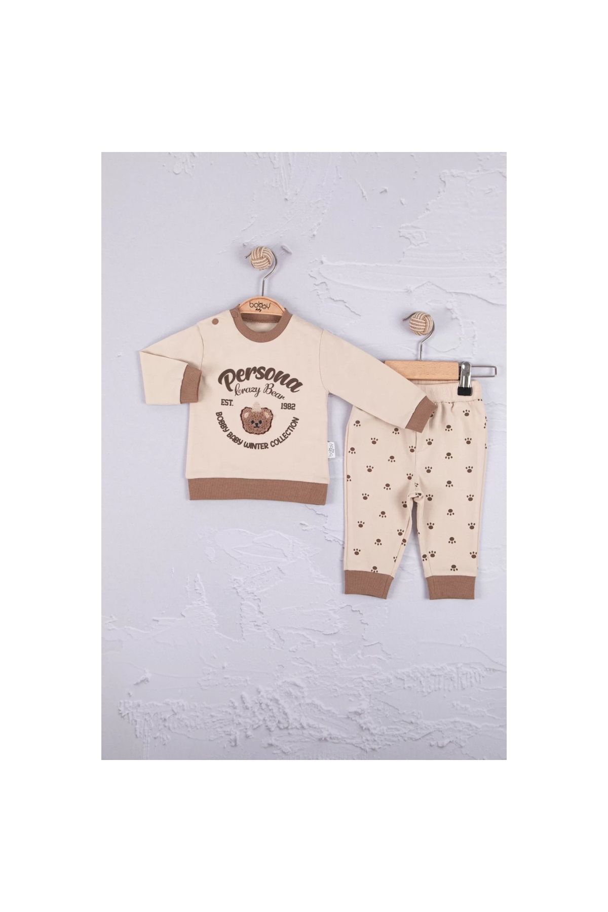 Persona Bear Embroidered 100% Cotton 2-Piece Baby Boy Set
