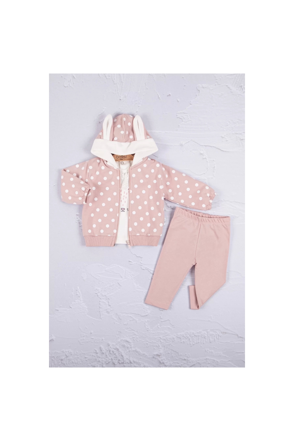 3-Piece Baby Girl Set with Rabbit Ears and Polka Dots