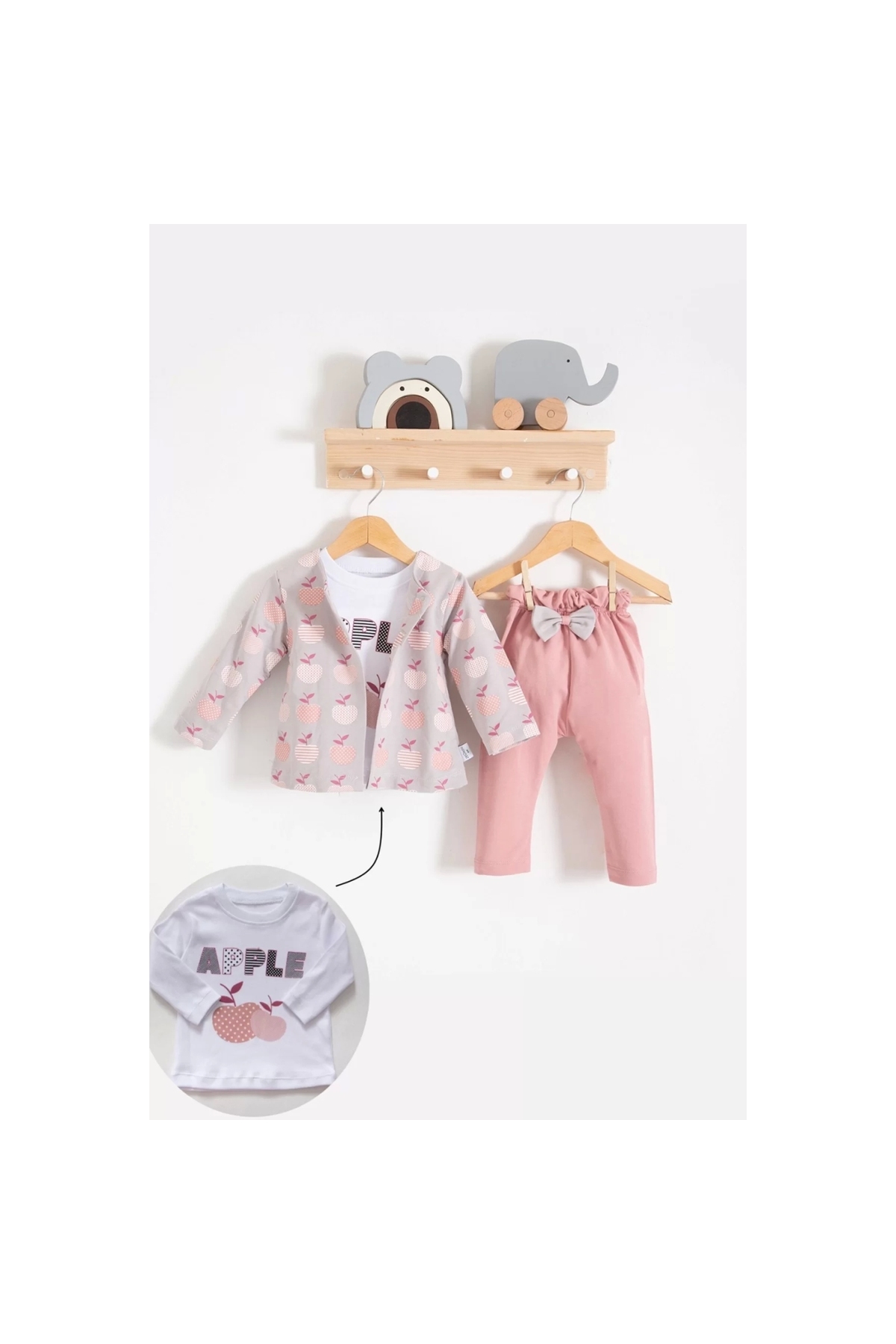 3-Piece Baby Girl Set with Apple Pattern Jacket