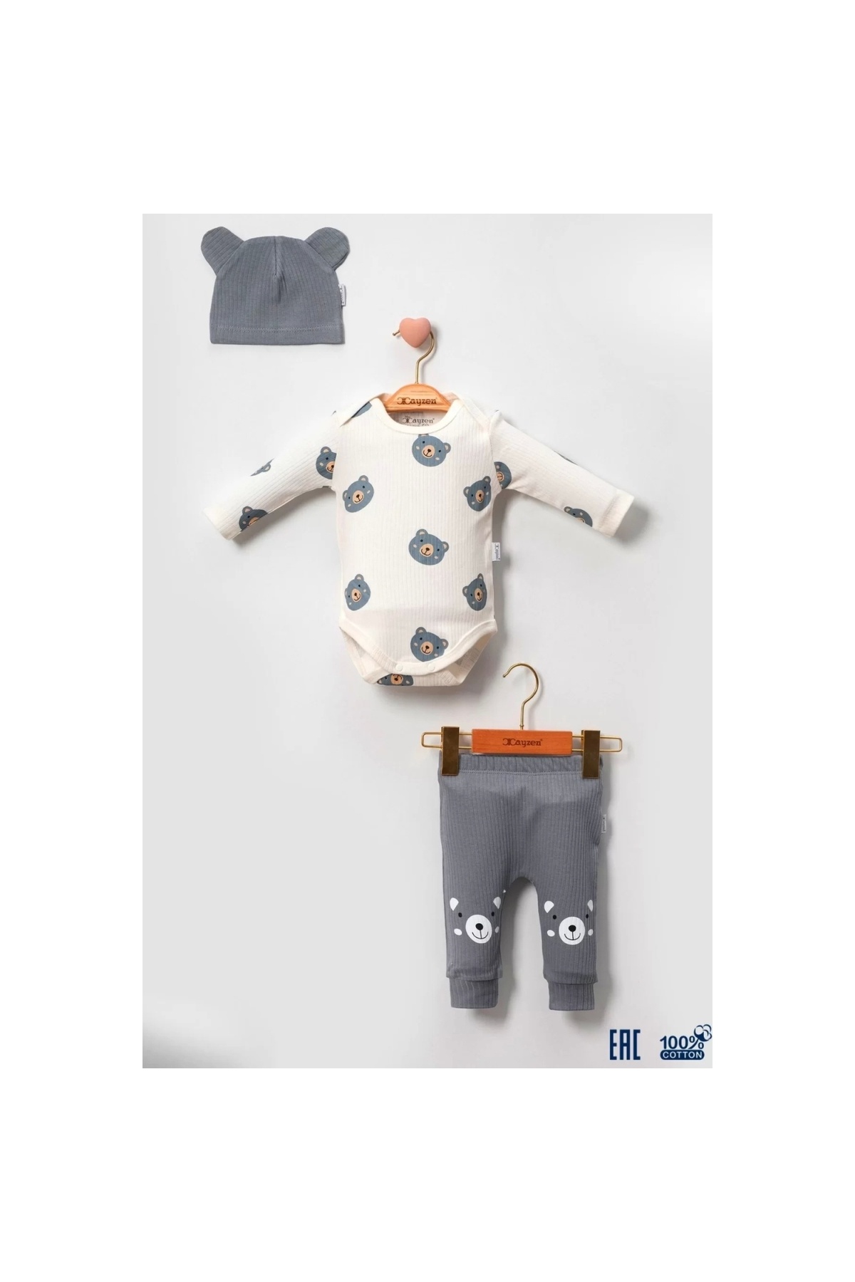 Eared Teddy Bear 100% Cotton 3-Piece Baby Boy Set