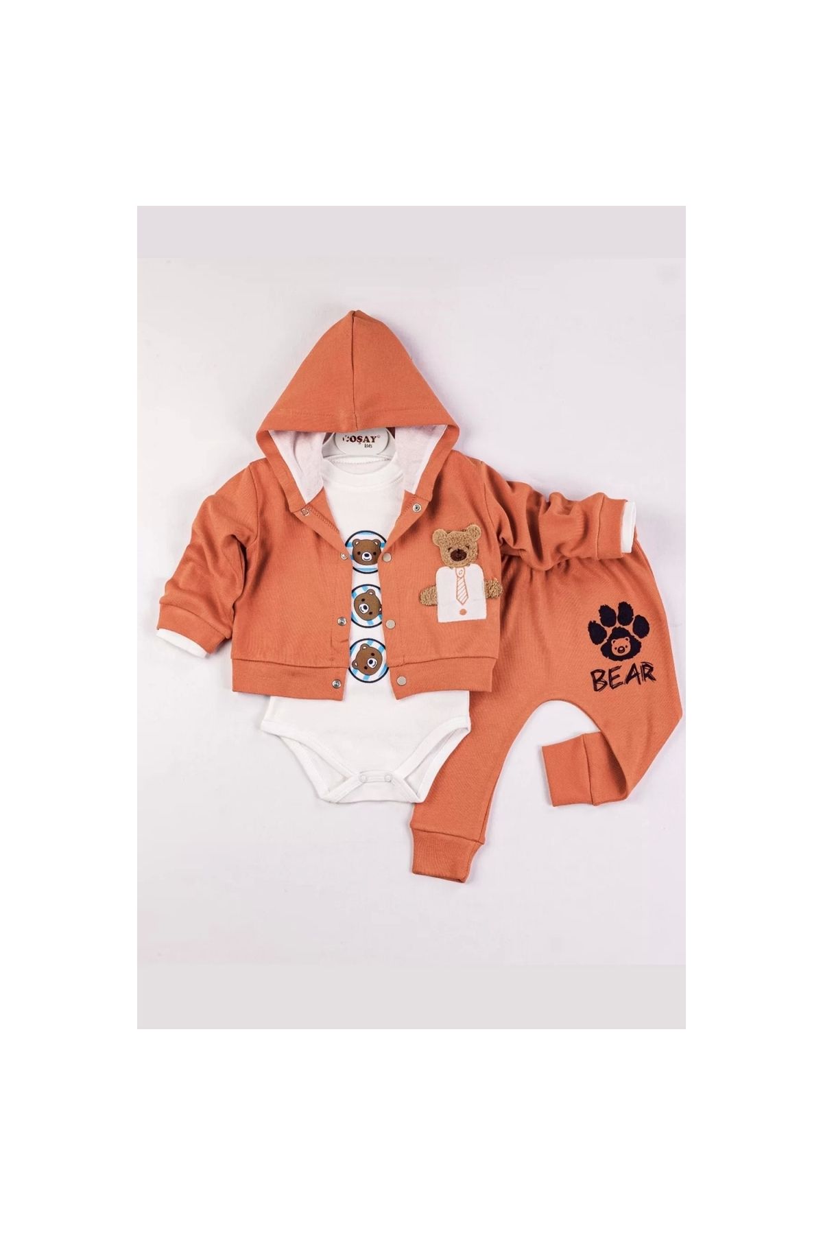 Bear Embroidered Hooded Baby Boy Suit