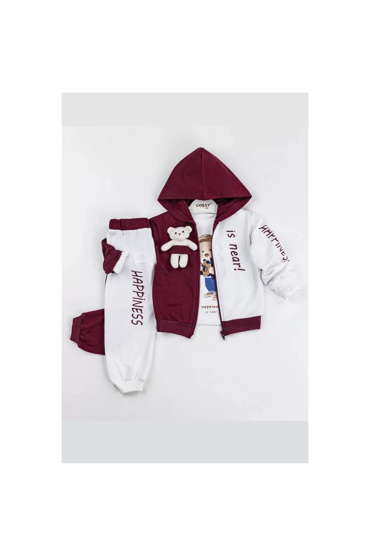 Hooded Baby Boy Suit with Happiness Bear Accessories