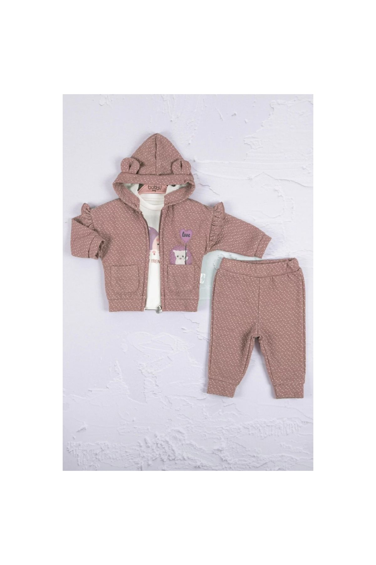 Hedgehog Embroidered 100% Cotton 3-Piece Baby Girl Set