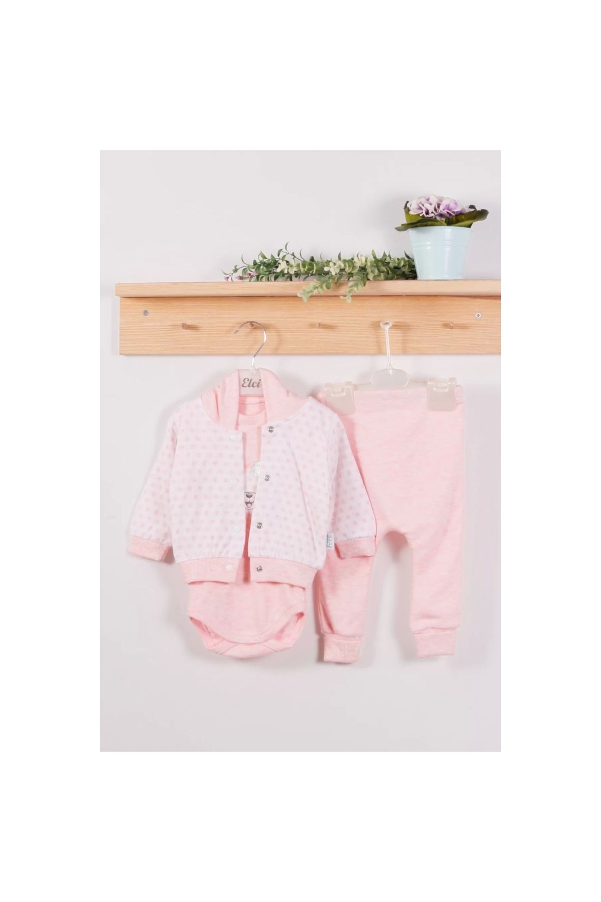 Points Patterned Hooded 100% Cotton 3-Piece Baby Girl Set