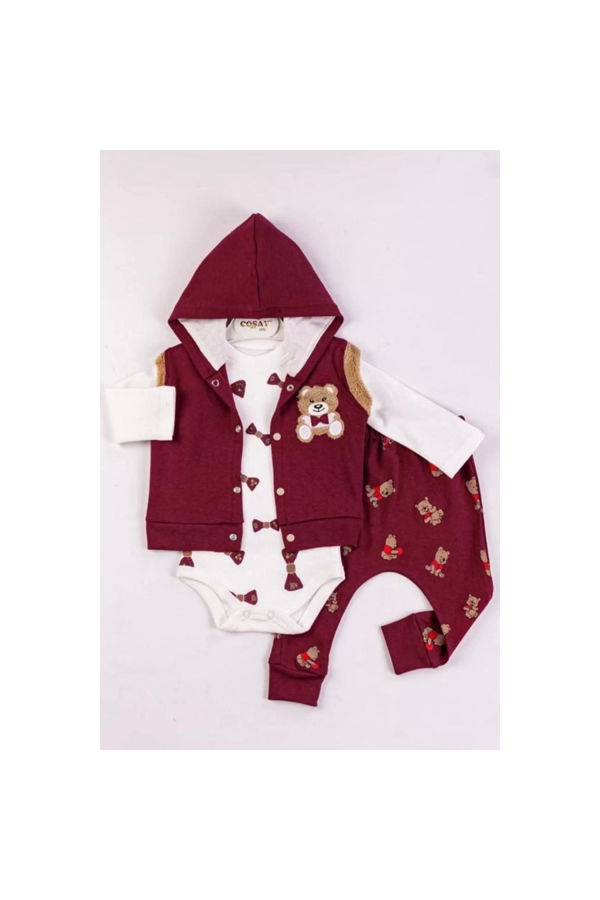 3-Piece Baby Boy Set with Bear Embroidered Vest