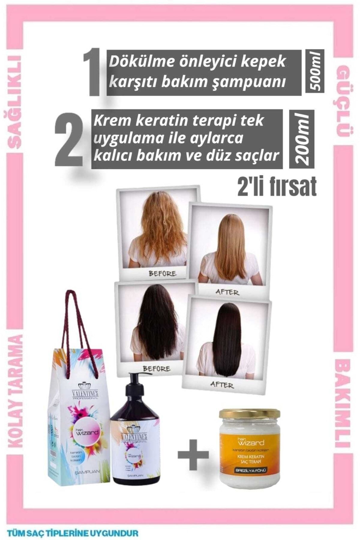 HAIR WIZARD Brezilya Fönü Keratin Bakım Kremi & Dökülme Ve Kepek Önlemede Etkili Bio+ Şampuan 2li Set — Beklenen İkili