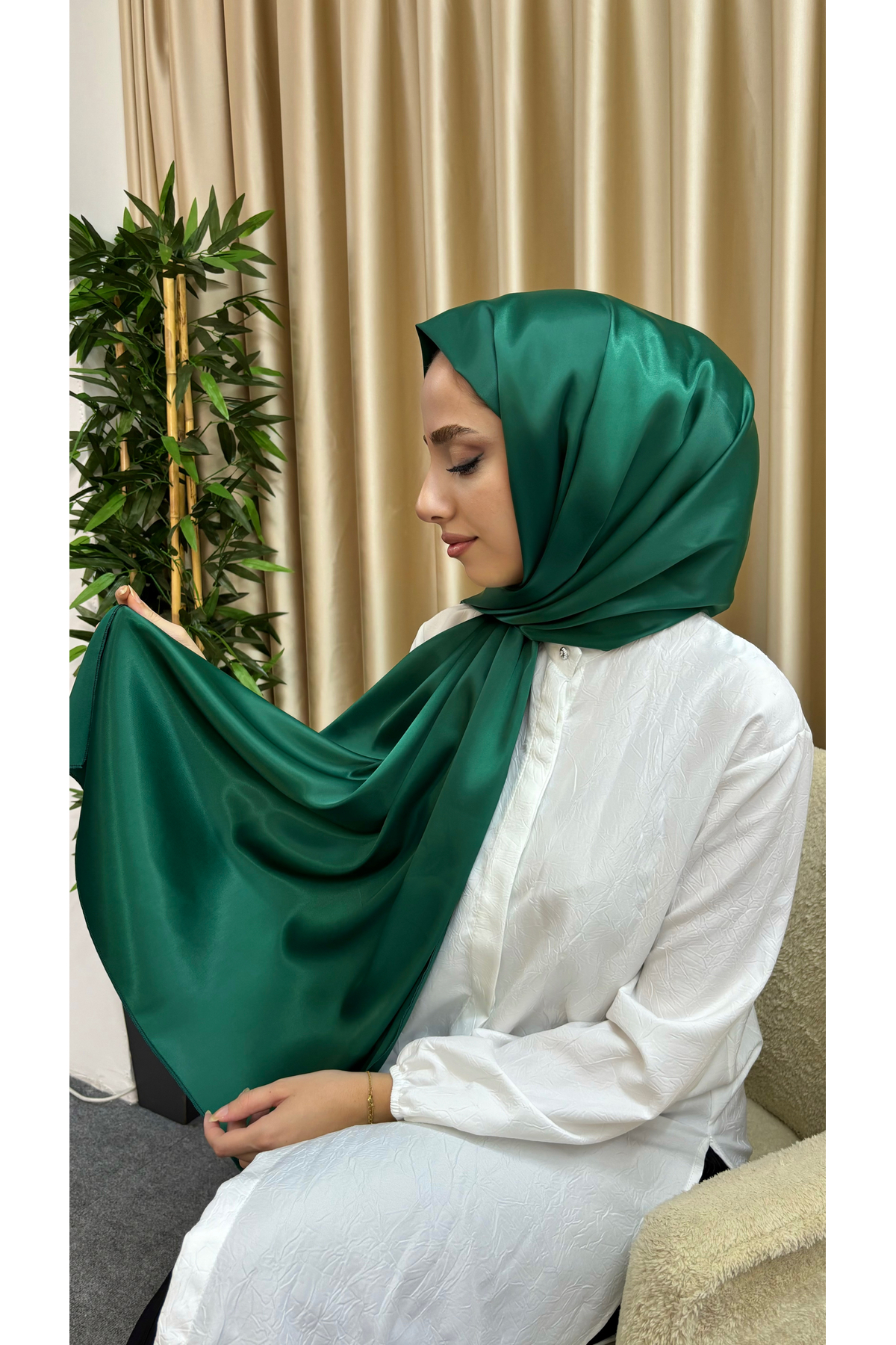 Satin Modest Green Shawl
