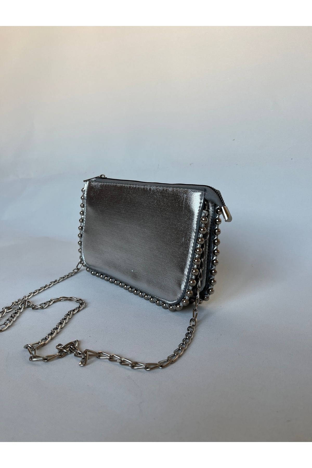 melecco-Silver Metal Studded Faux Leather Women's Wallet Bag - Equivalent Detailed, Versatile, Crossbody 4