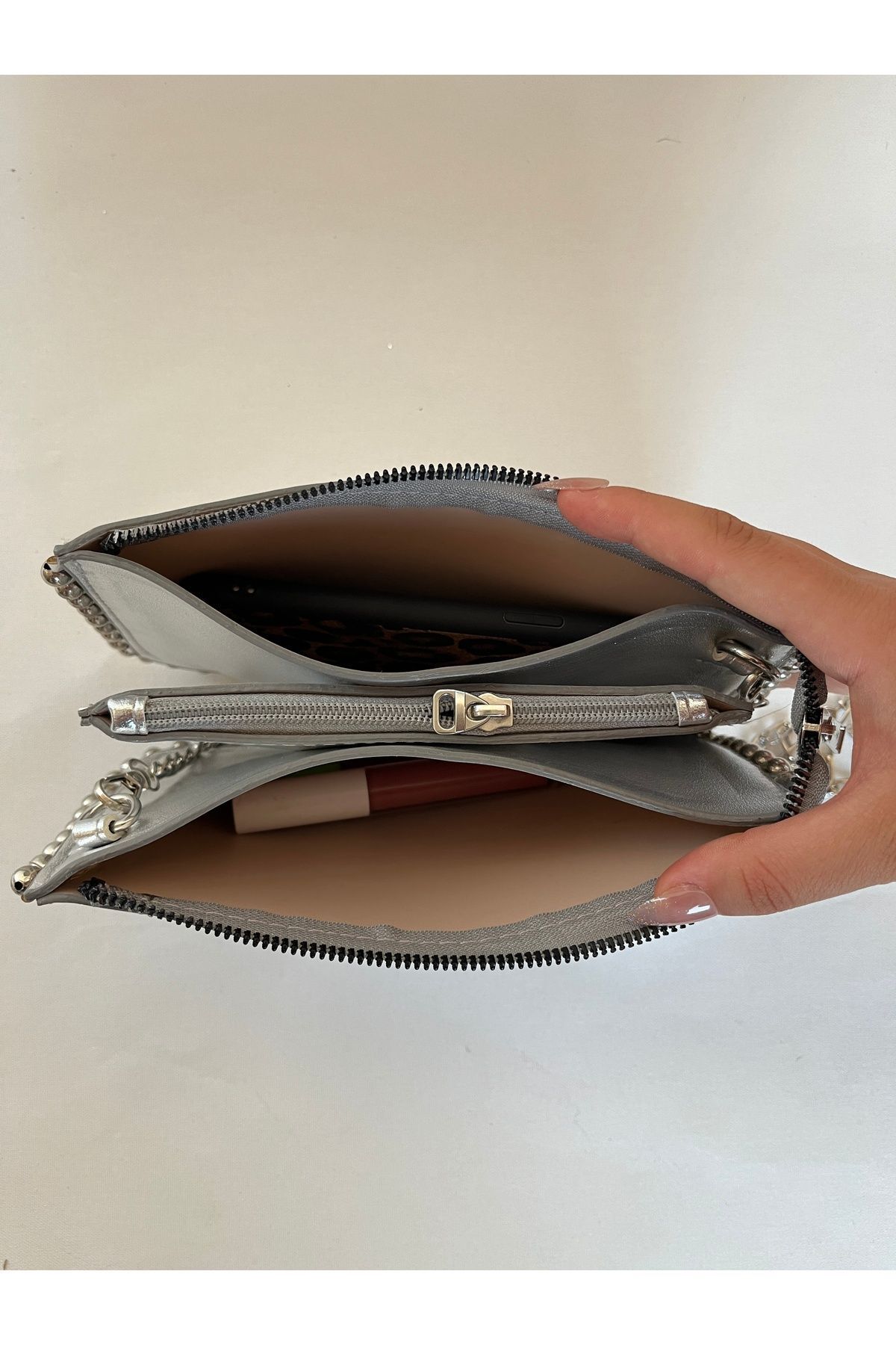melecco-Silver Metal Studded Faux Leather Women's Wallet Bag - Equivalent Detailed, Versatile, Crossbody 7