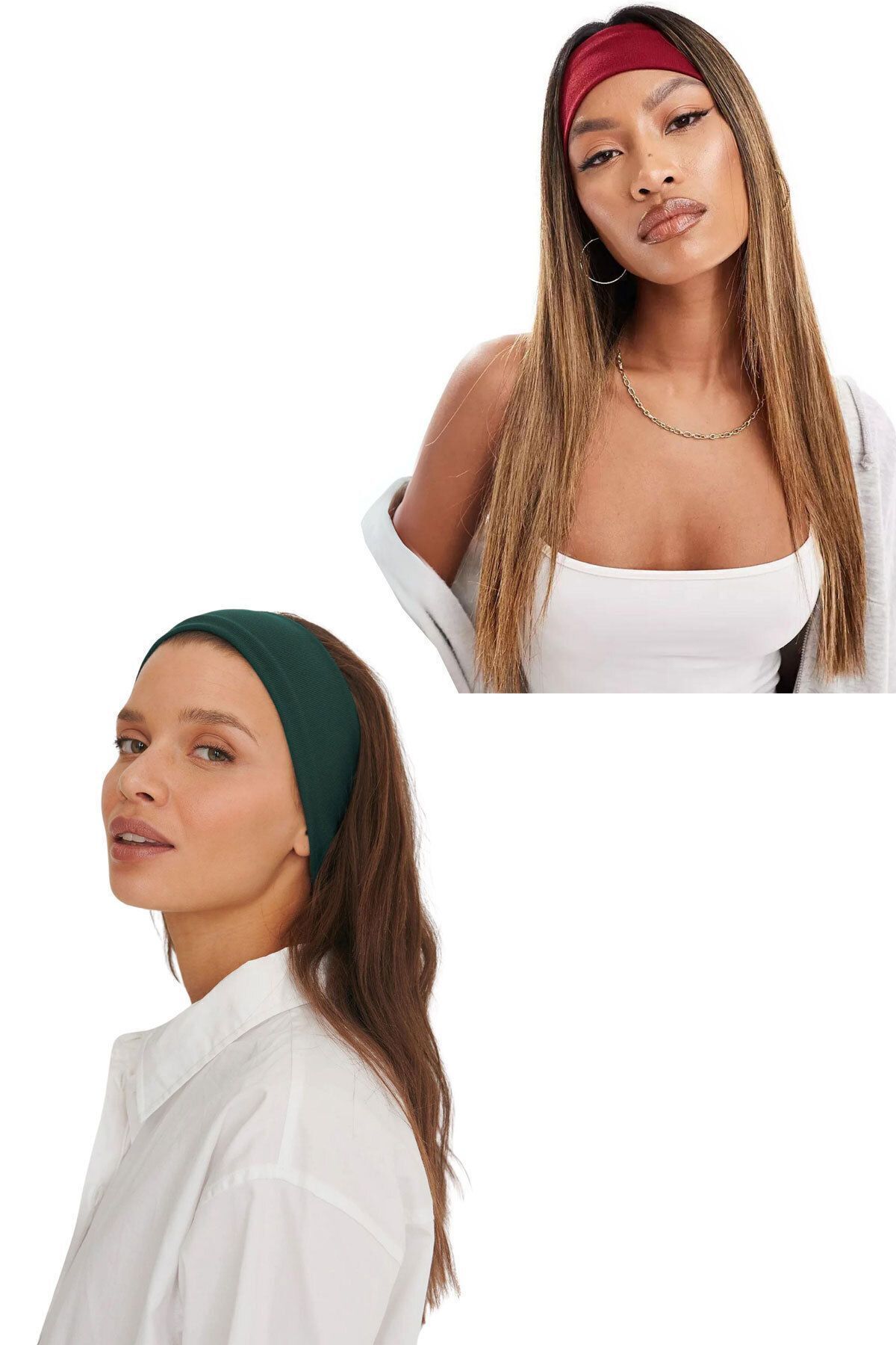 2-Piece Combination Hair Band Women & Men Bandana Yoga Pilates Sports Headband Set Dark Green & Burgundy