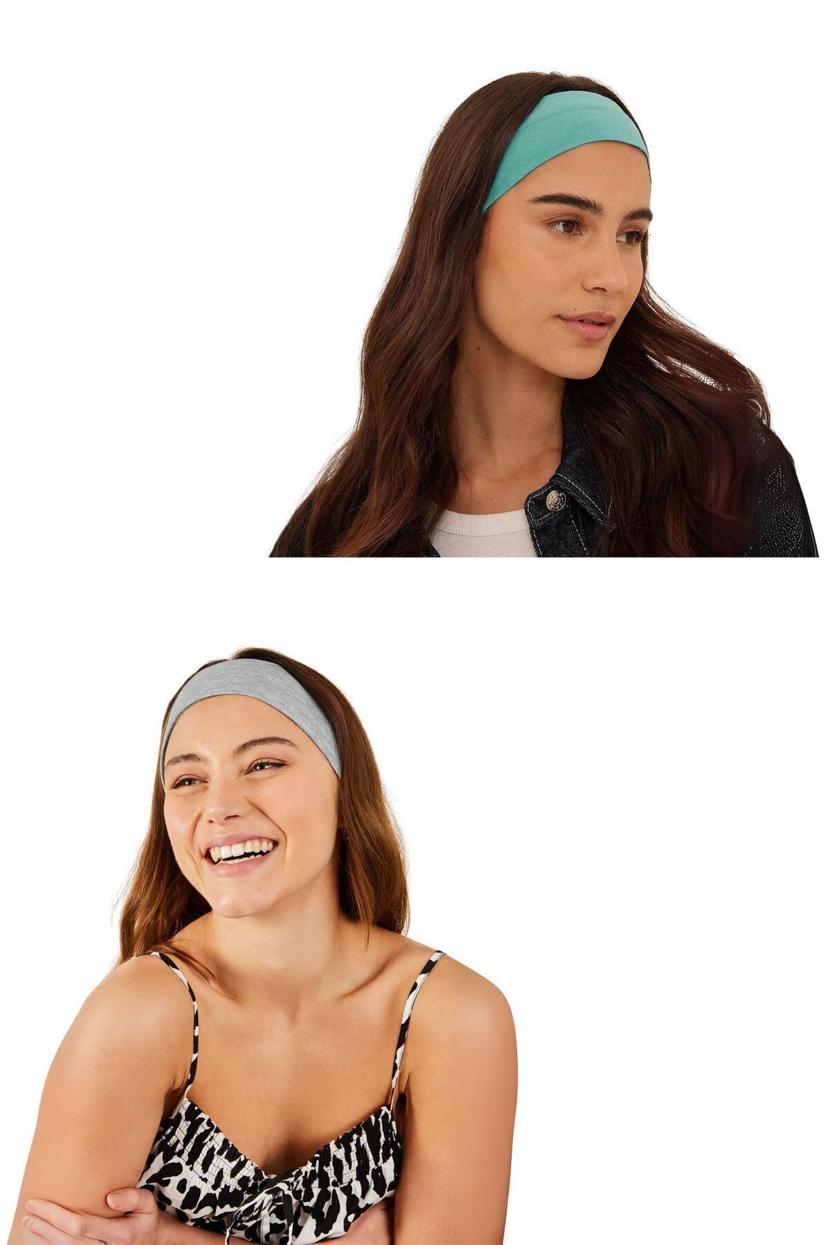 2-Piece Combination Hair Band Women & Men Bandana Yoga Pilates Sports Headband Set Turquoise & Gray Melange