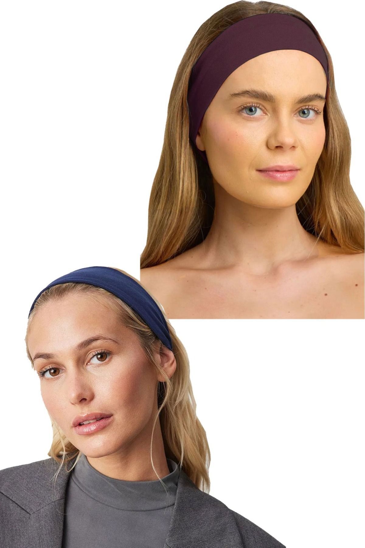 2-Piece Combination Hair Band Women & Men Bandana Yoga Pilates Sports Headband Set Cherry & Indigo Melange