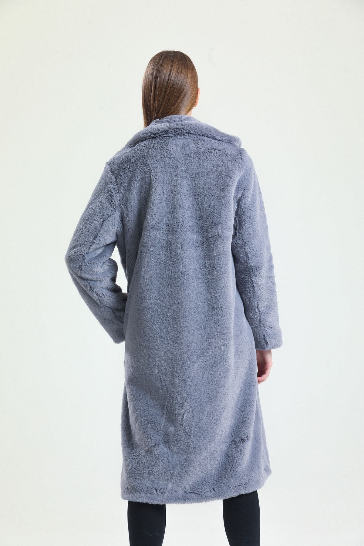 KürkZone  Kadın Porpoise Grisi Ingiliz Yaka Mavi Rex Kürk Peluş Manto - Görsel 6
