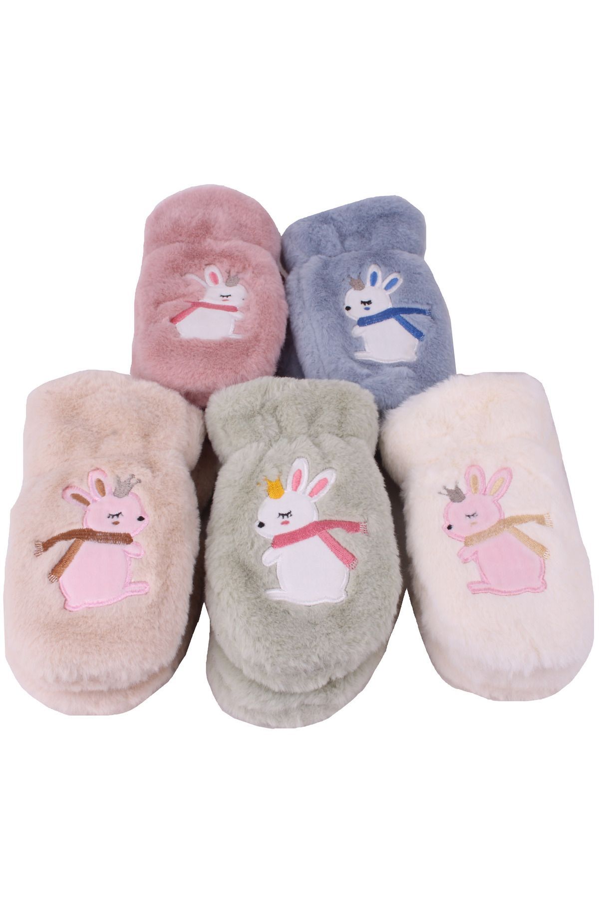 İşnar Peluş Çocuk Eldiven 2-4 Yaş Tavşan İşlemeli Yeşil Renk Parmaksız Model 0060 fotoğrafı 4 (önizleme)