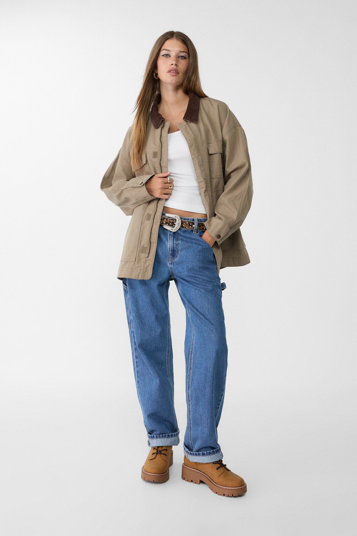 Stradivarius-Contrast Detail and Multi-Pocket Jacket 2