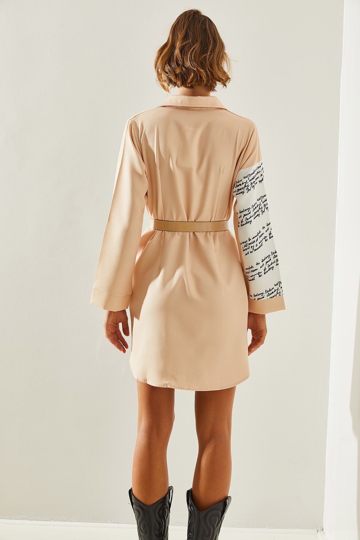 Bianco Lucci-Women's Dress with DiGital Print and Belt - Shirt Collar, Pocket Detail 22241 60251618 3