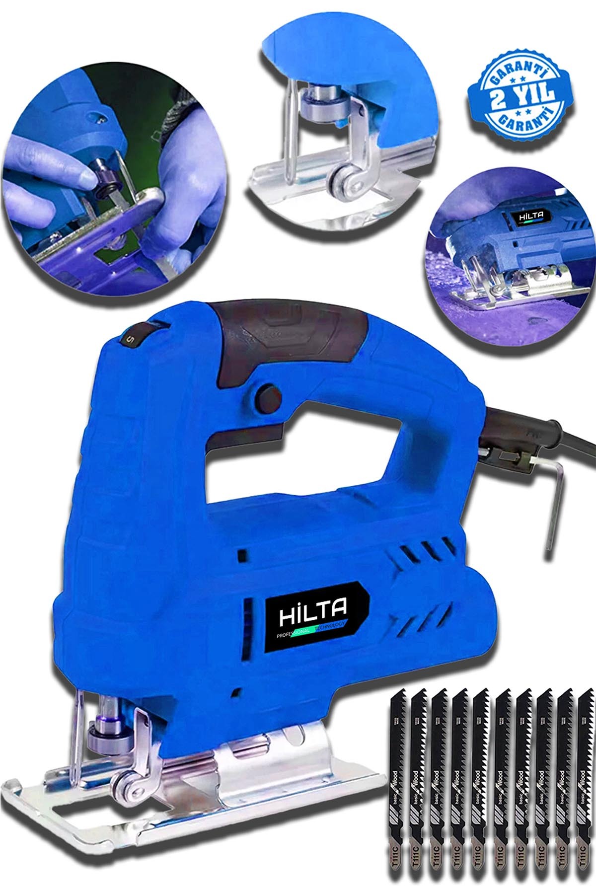 Hilta Power Alman E-TECH 7600 W Bakır Sargı Çelik Şanzıman 6 Kademe Devirli  Dekupaj Testere Makinesi 5 Adet Uç