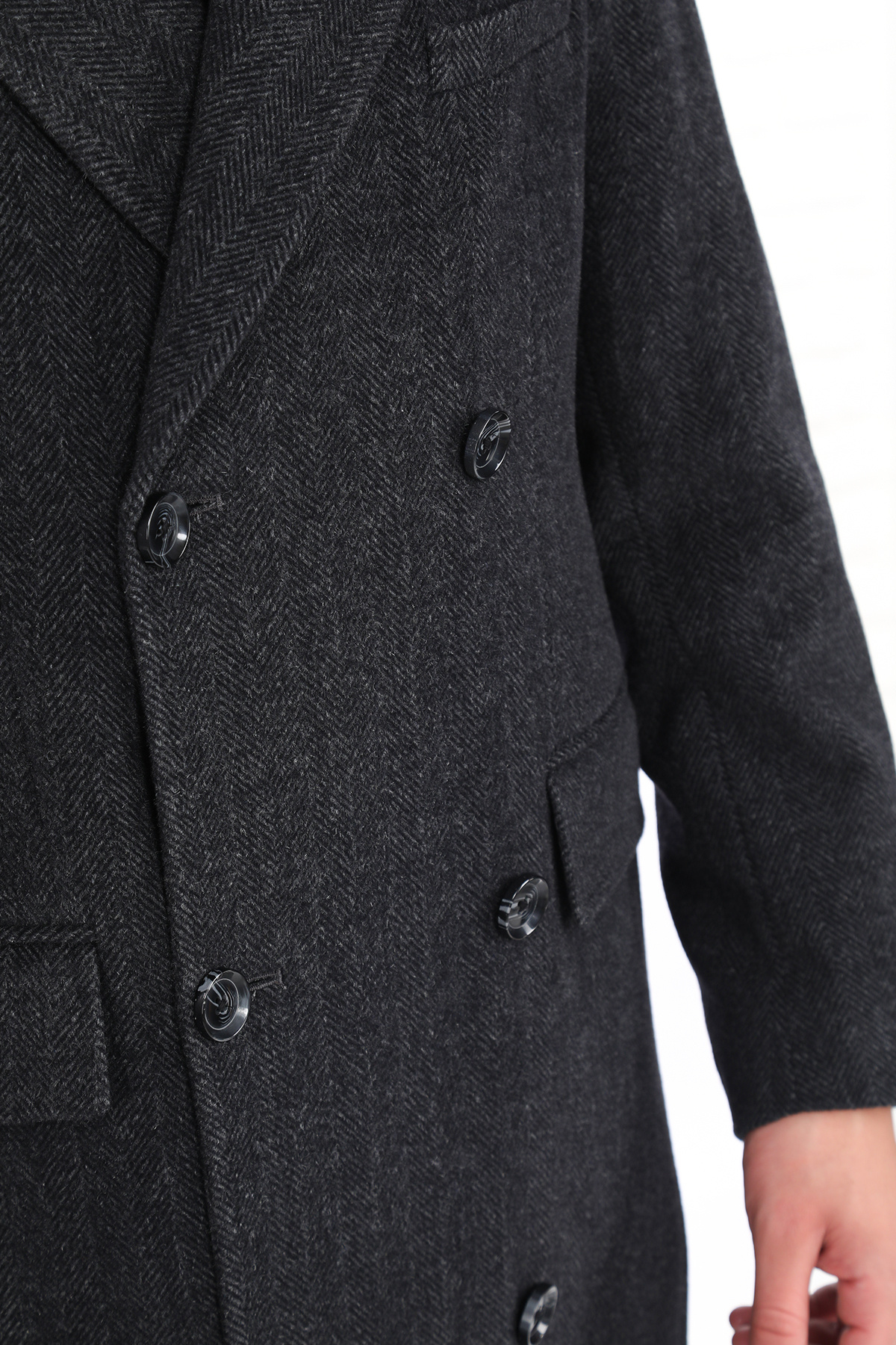 ŞAN GİYİM  4439 Erkek Balıksırtı Füme Kemerli Kruvaze Uzun Palto - Görsel 3