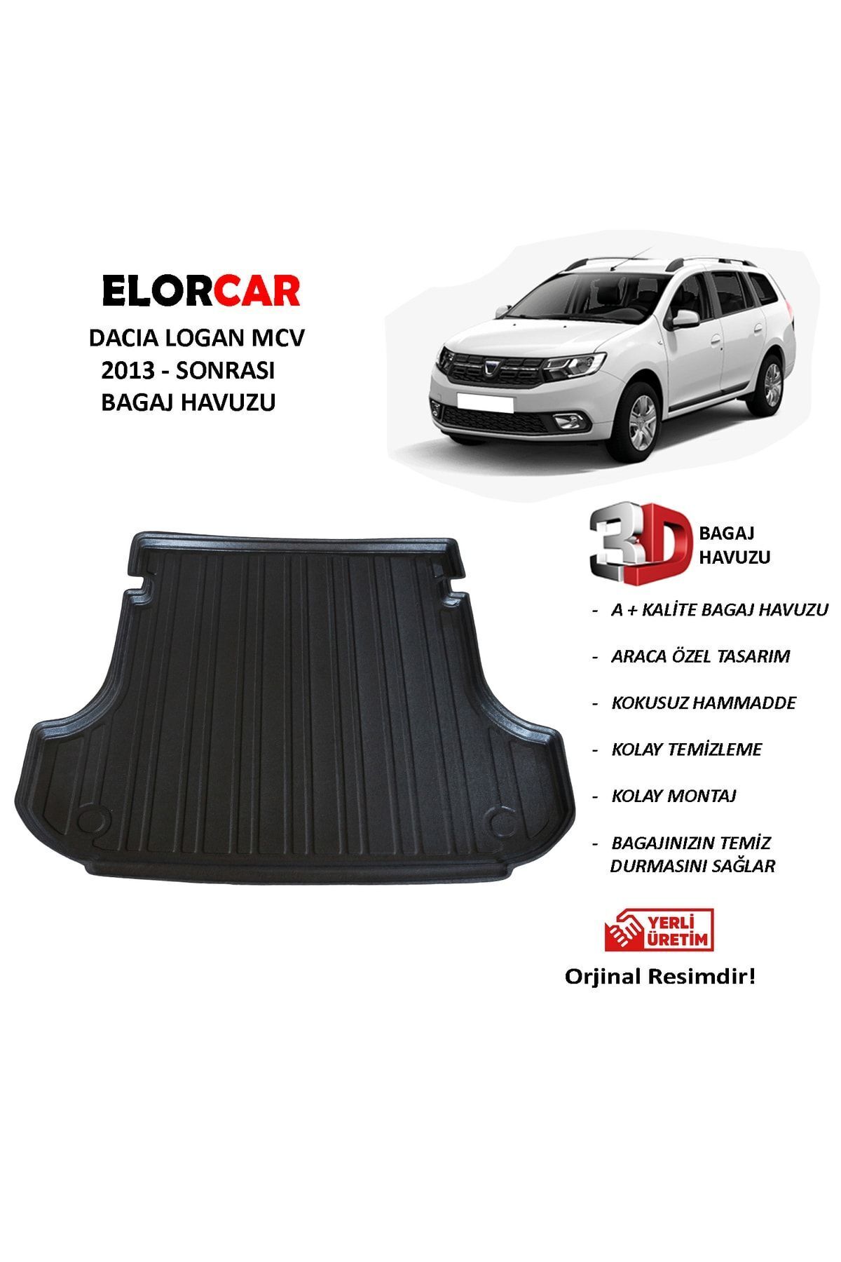 ELORCAR Dacıa Logan Iı Mcv 5k 2013 Sonrası 3d Bagaj Havuzu Uyumlu