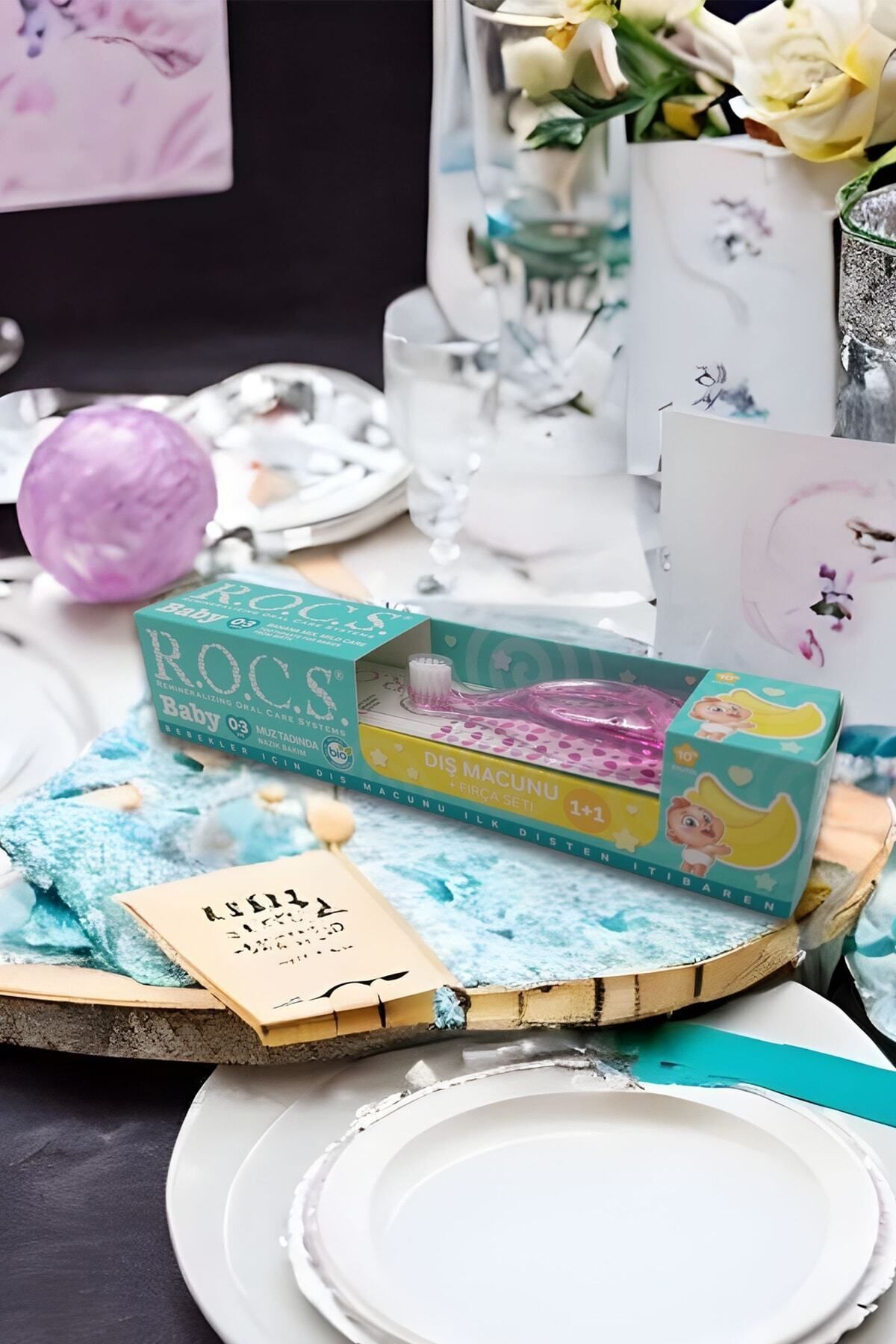 R.O.C.S. Rocs Baby 0-3 Yaş Muz Püresi Tadında Diş Macunu 45g + Diş Fırçası Seti Pembe fotoğrafı 4 (önizleme)