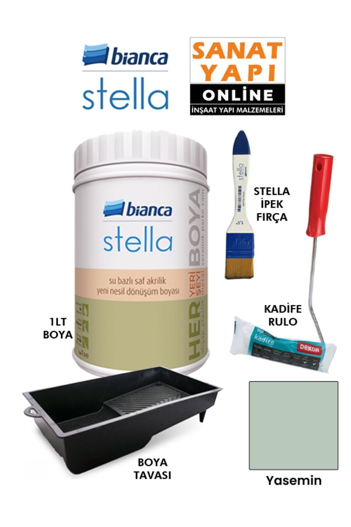 Stella Paint 4-Piece Set ( 1Lt Paint - Paint Pan- Stella Silk Brush - Velvet Roller )