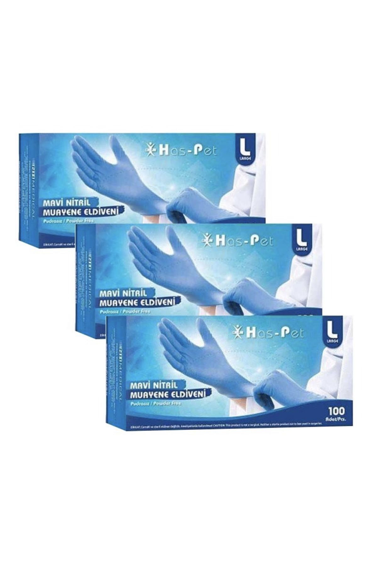 Has-Pet Haspet Mavi Nitril Eldiven L Beden - 3 Lü Fırsat Paketi