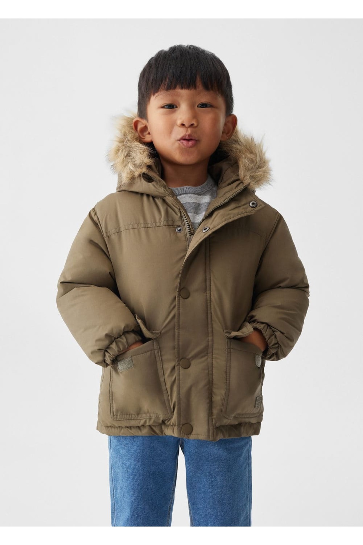 Quilted Anorak with Faux Fur Hood