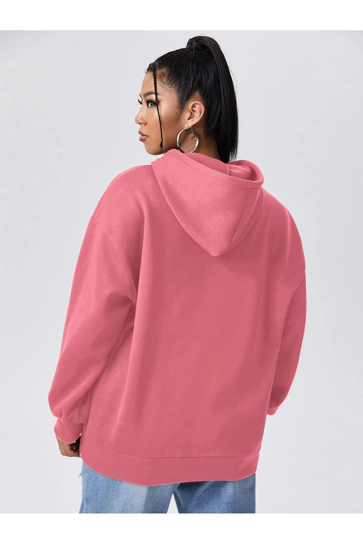 MODARİCH-California West Coast Winter Thick Sweatshirt - Powder Pink Printed Oversized Ribbon Hoodie 2