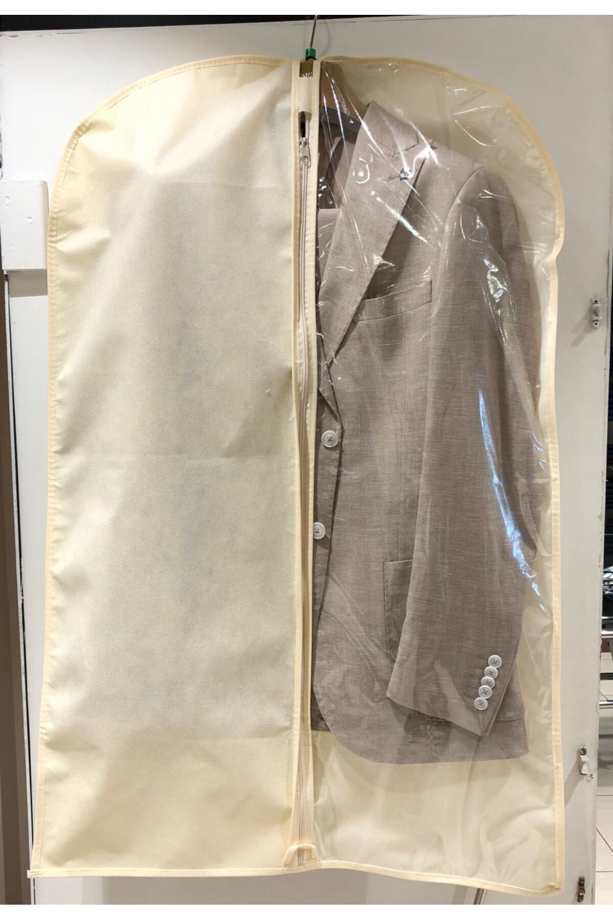 Takım Elbise Kılıfı, Elbise Koruyucu Hurç, Gamboç, 64*100 Cm, Pvc Şeffaf, Krem Renk