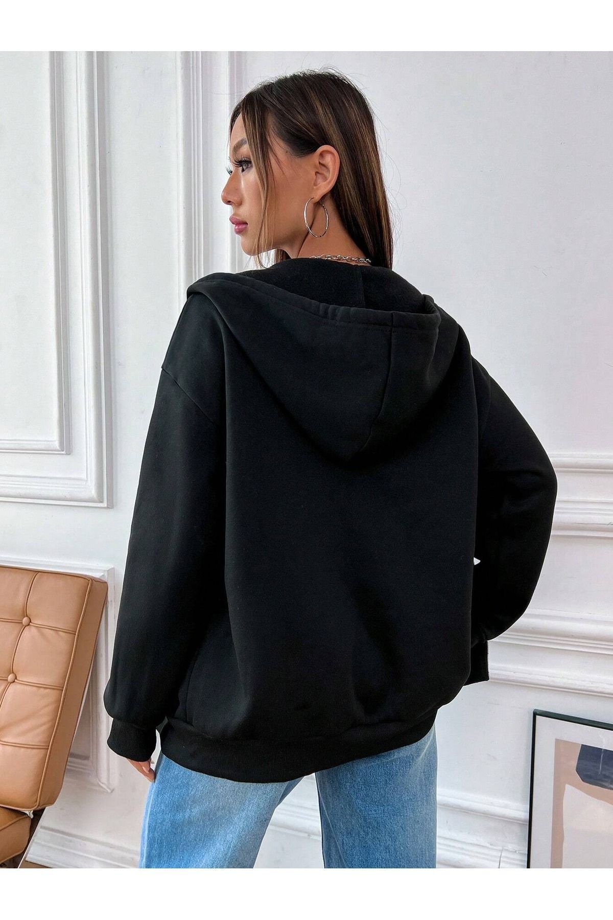 Malibu California 98 Hırka Sweatshirt - Siyah Baskılı Kışlık Oversize Kapüşonlu Fermuarlı Hırka — مشکی MLBCLF98HRK-MR — تصویر 5 از 5
