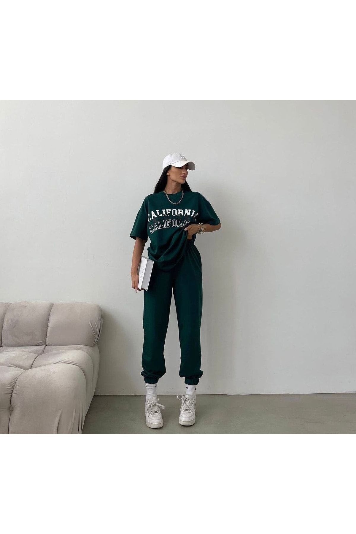 Mythologie-California 3 Nefi Green Tracksuit Set - Oversize Crew Neck Jogger T-Shirt 3