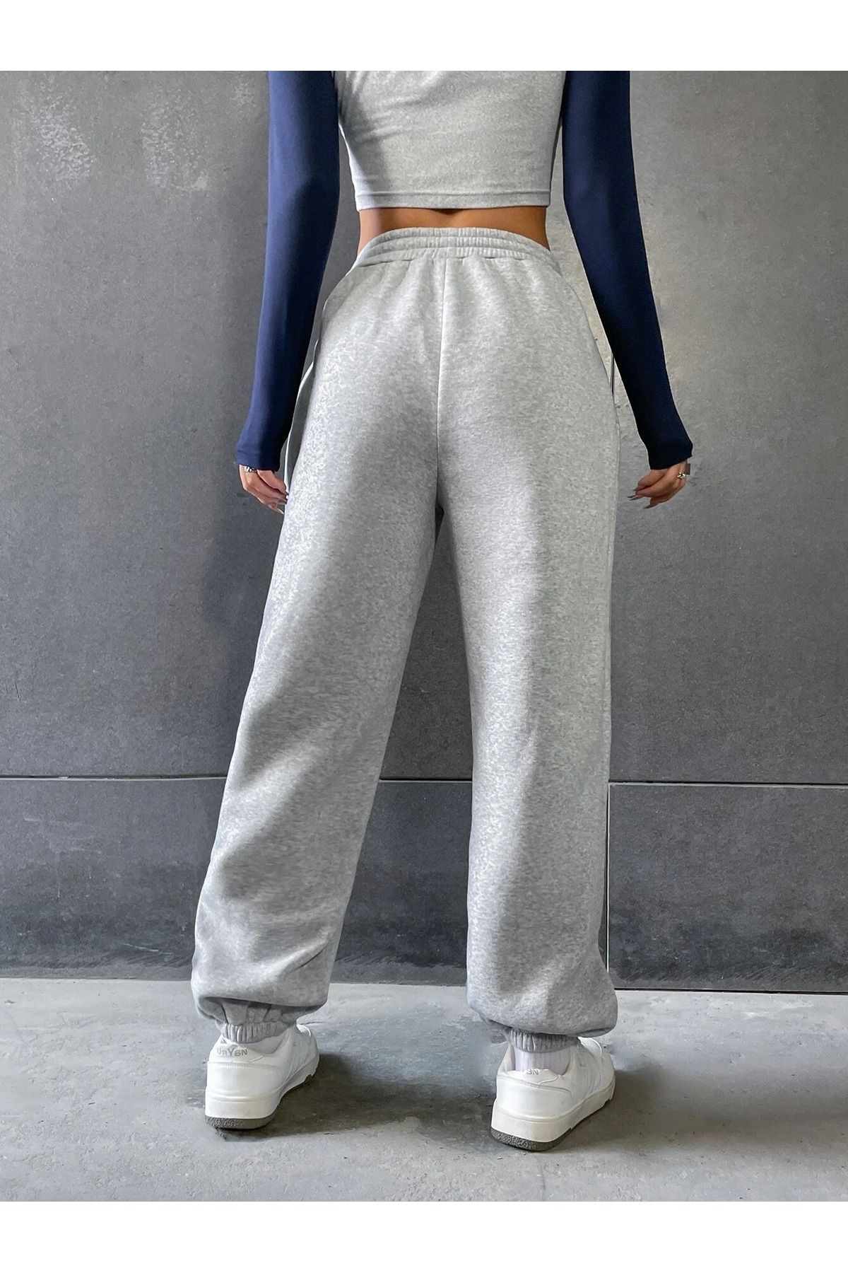 Mythologie-25 Skull Sweatpants Jogger - Γκρι εμπριμέ λαστιχένιο πόδι ψηλόμεσο χειμώνα 2