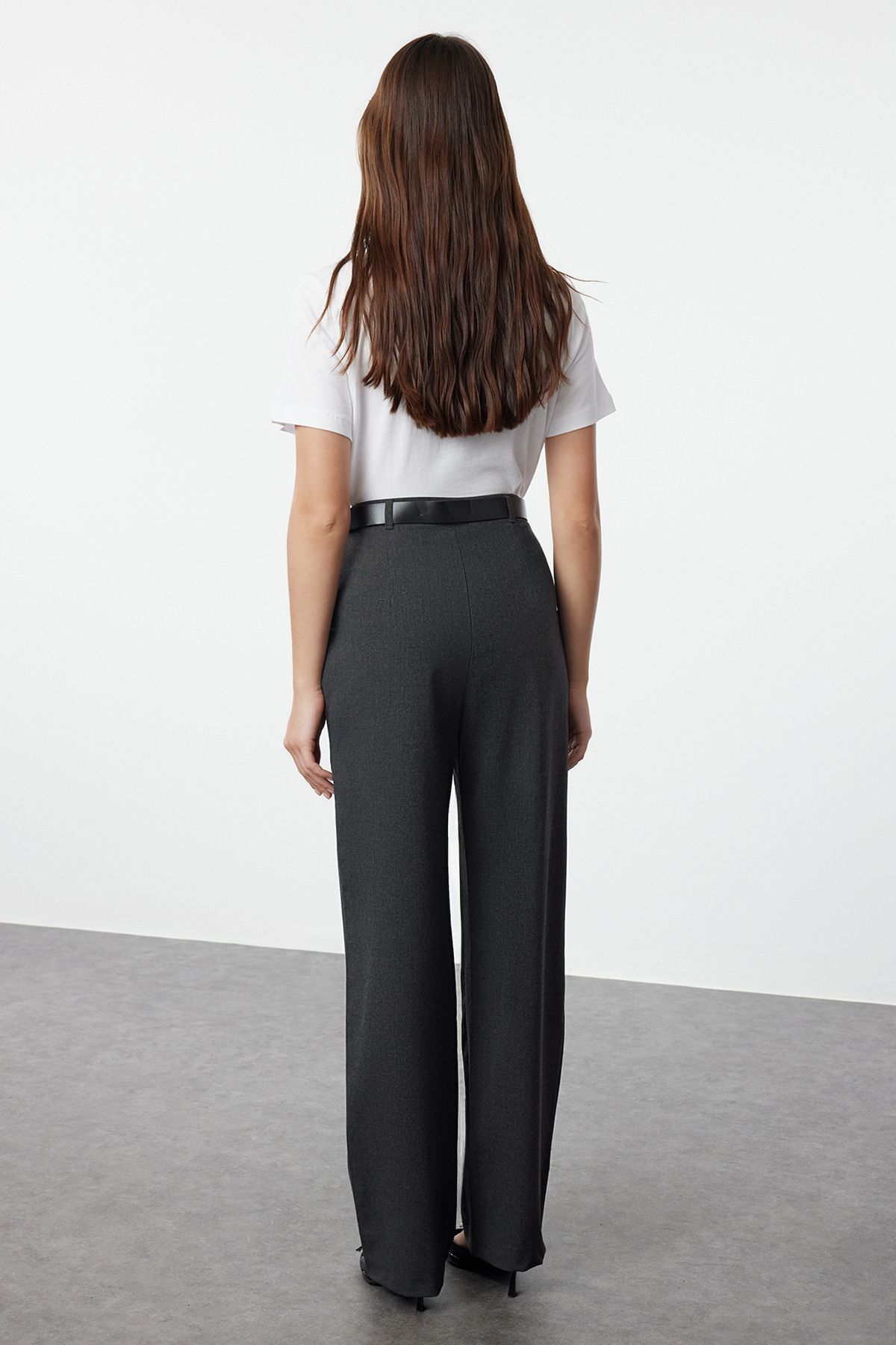 Trendyol Collection-Anthracite Belted Straigt/Straight Cut Woven Fabric Pants Twoaw25Pl00046 5