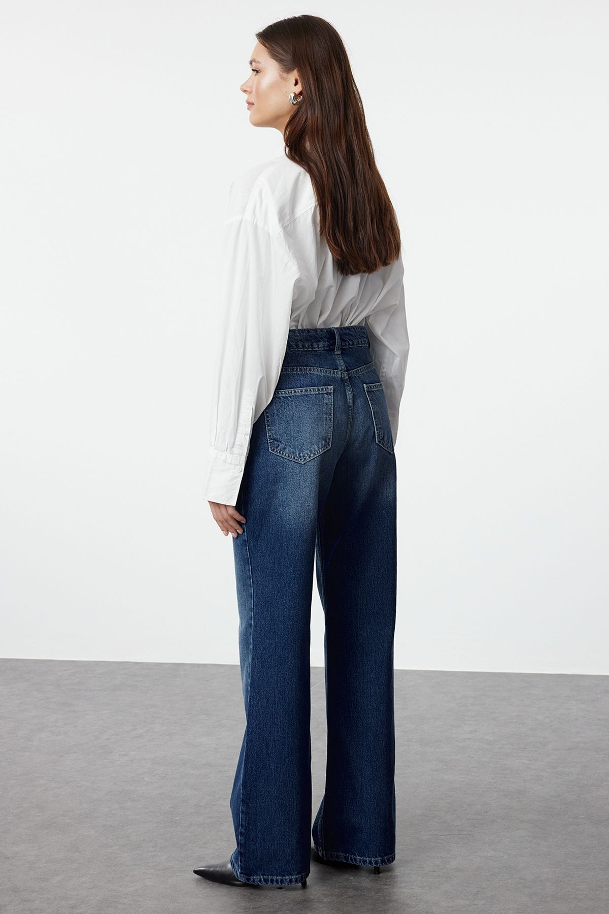 Trendyol Collection-Tmavě modré široké džíny s vysokým pasem - TWOAW25JE00079 5