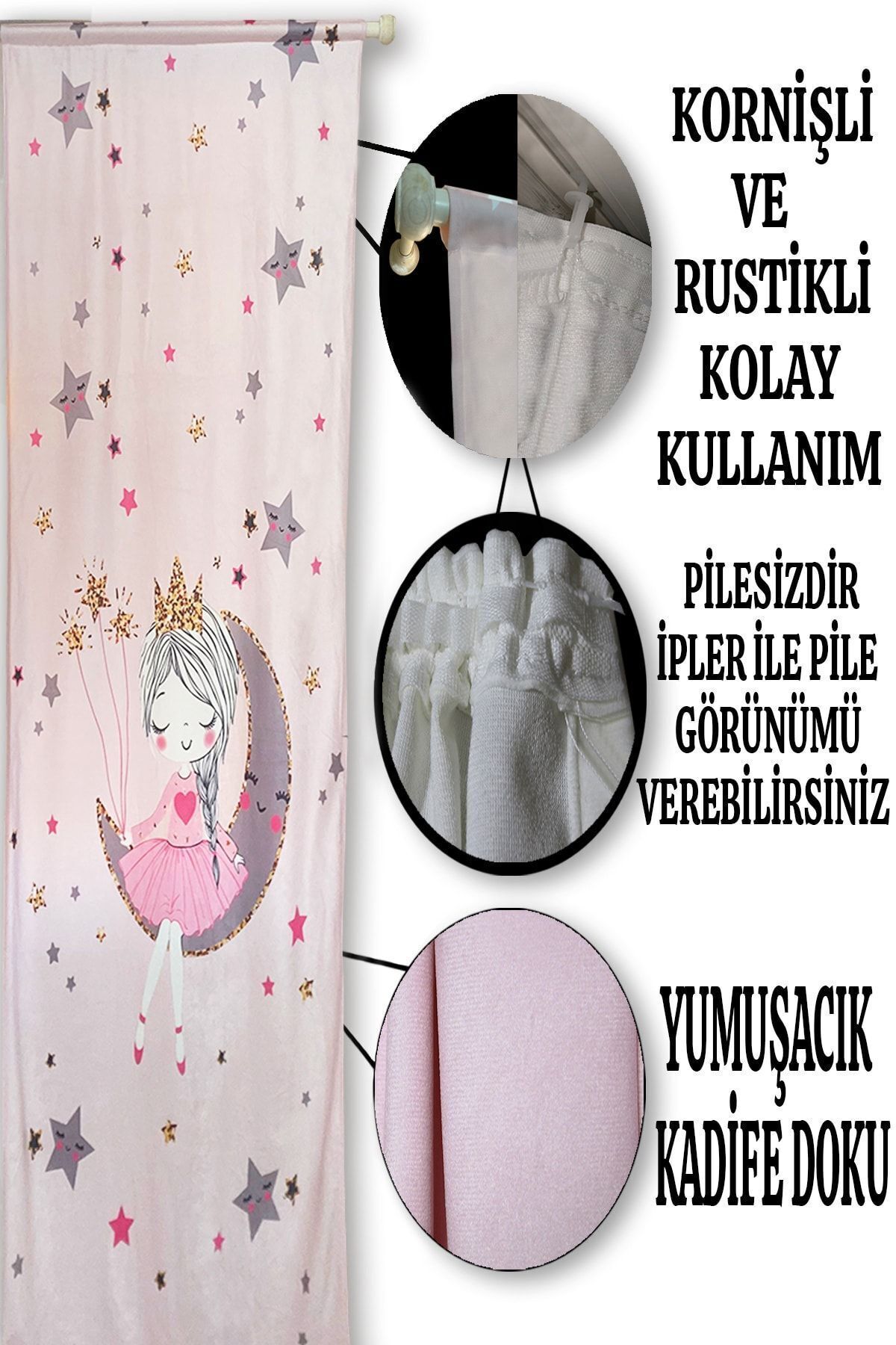 HOMESSA Uzay Hç1022 Çift Kanat Çocuk Odası Fon Perde fotoğrafı 2 (önizleme)