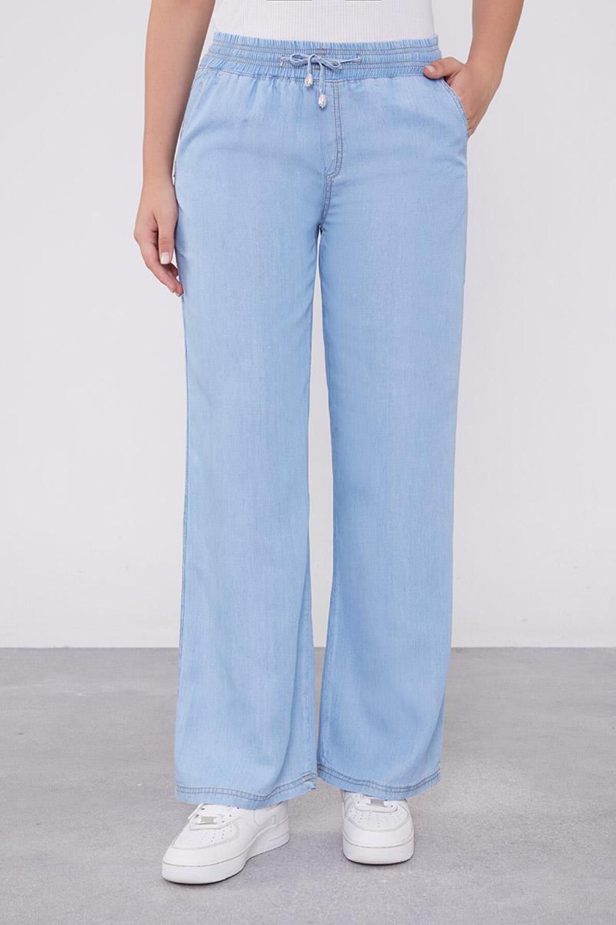 Levidor-A.Blue Jean Look Elastic Waist Trousers 1