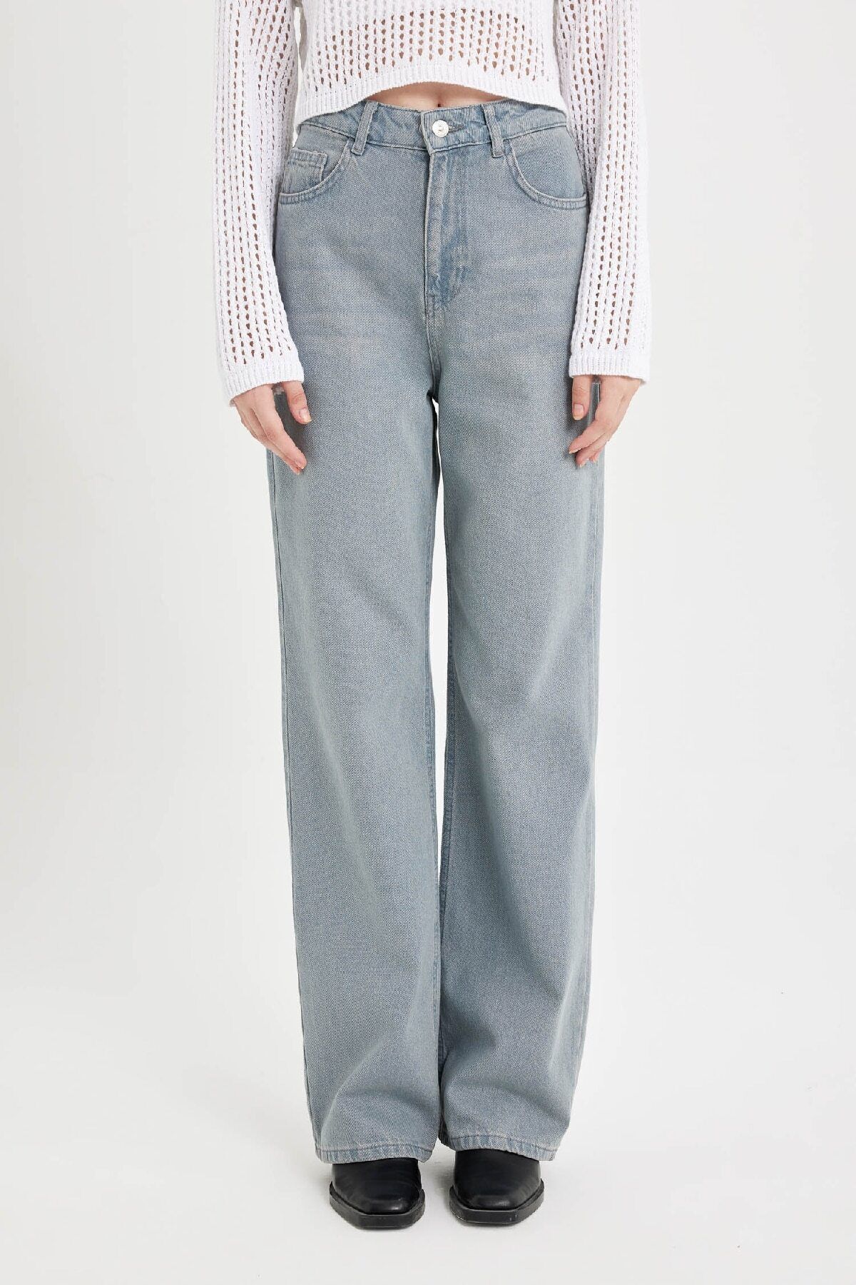 90's Wide Leg Yüksek Bel Uzun Jean Yıkamalı Pantolon C6189ax24au