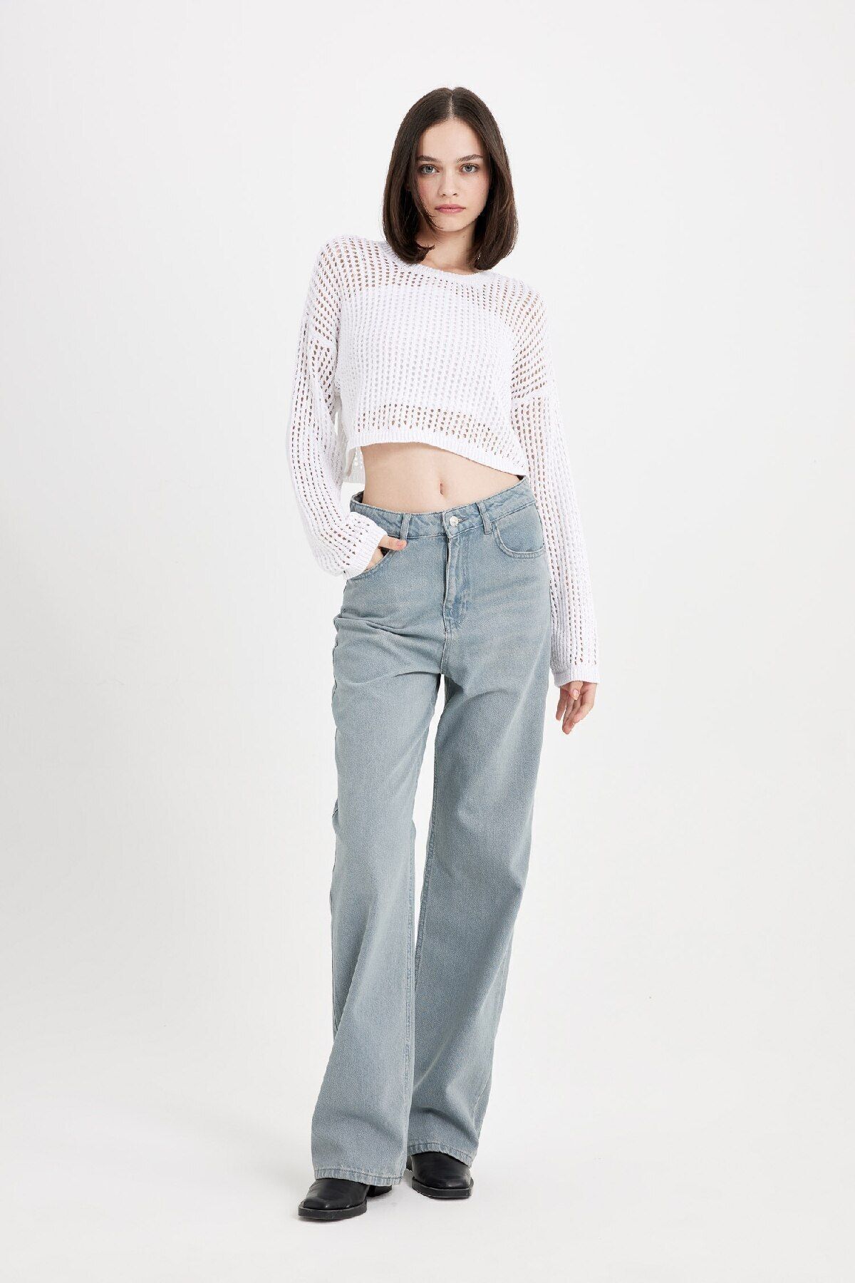 90's Wide Leg Yüksek Bel Uzun Jean Yıkamalı Pantolon C6189ax24au