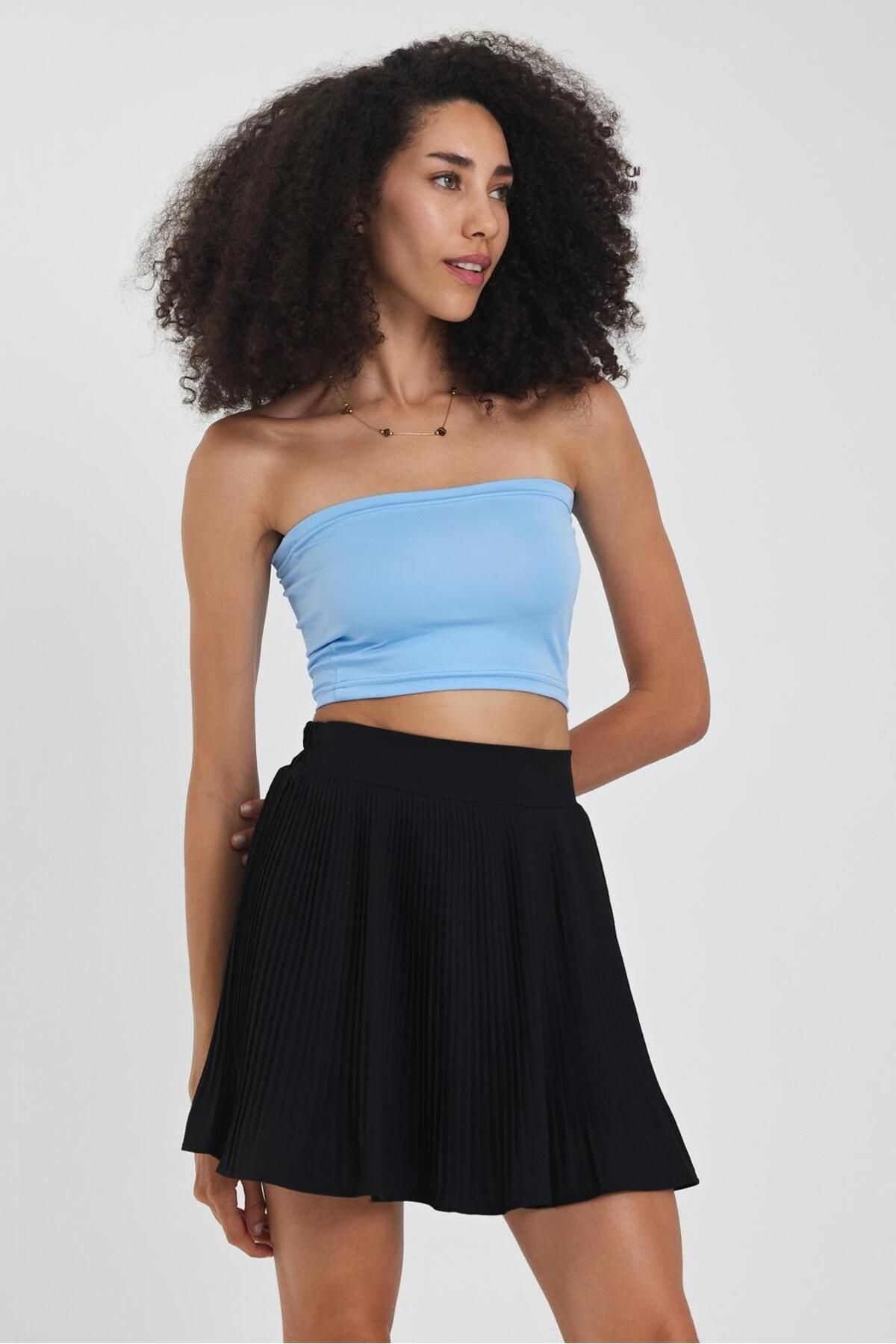 The Base-Γυναικείο Baby Blue Scuba Strapless Crop Top 4
