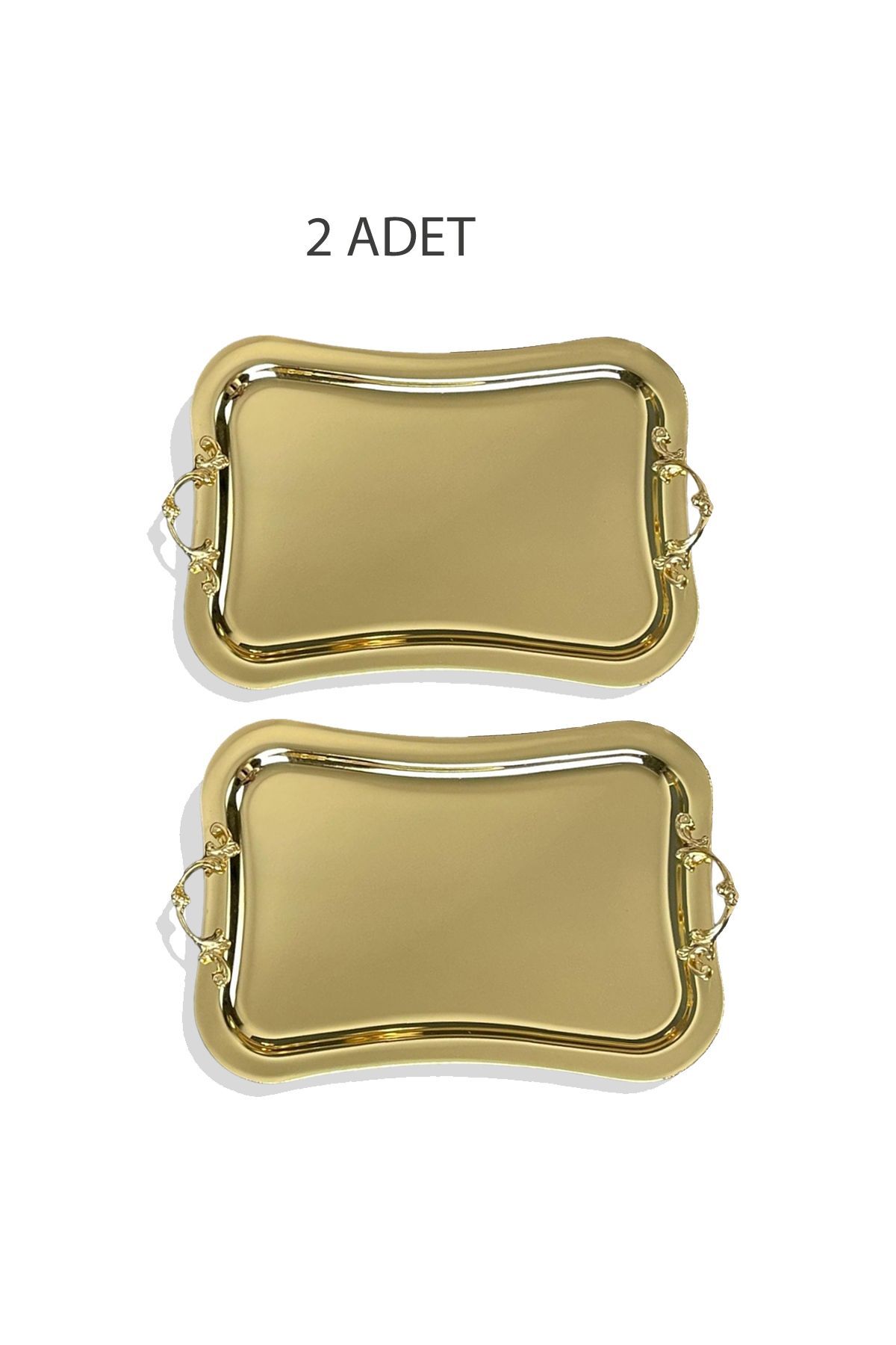 EVSTYLE İkili Dikdörtgen Gold Tepsi Kavisli Kenar Titanyum Kaplama
