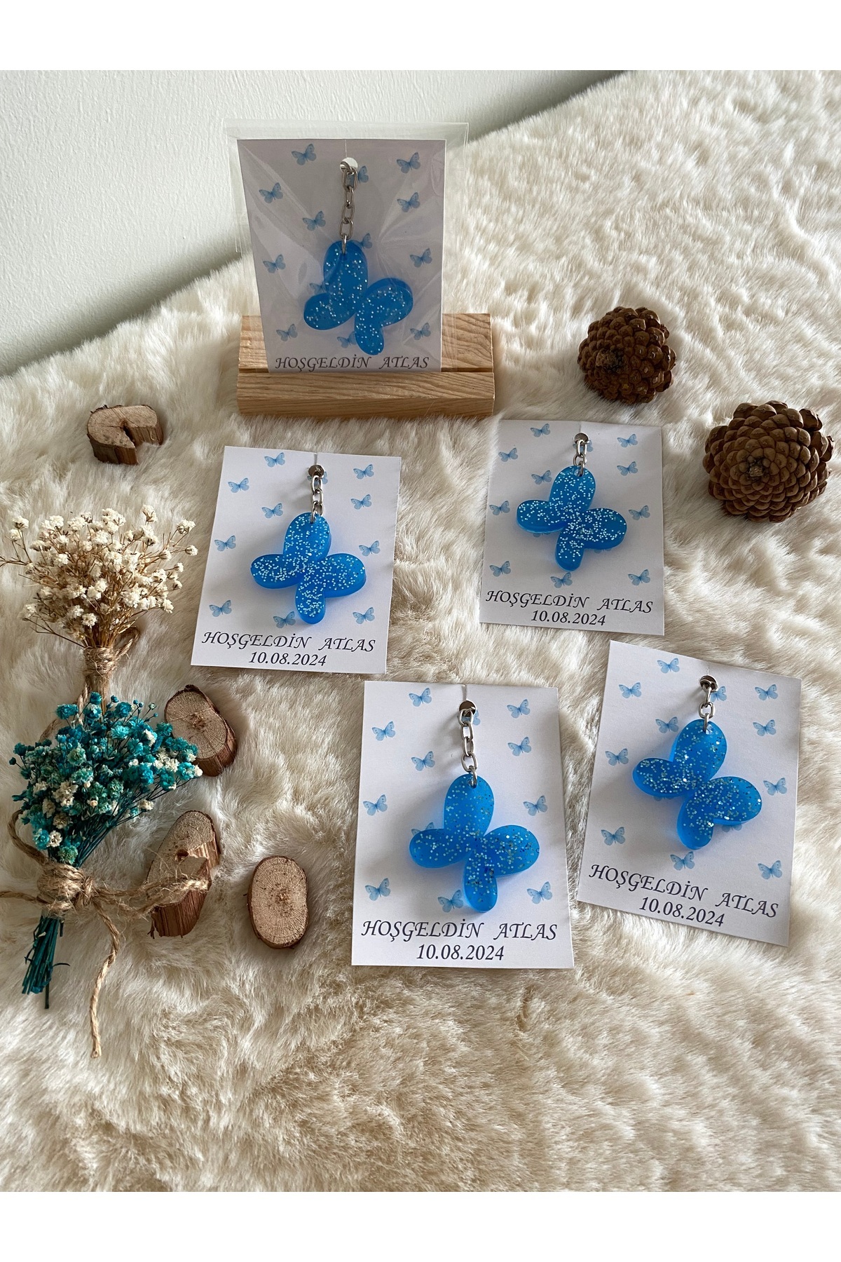 25 Pieces Butterfly Keychain Epoxy Promise, Henna, Wedding, Wedding, Birthday, Welcome Baby Gift