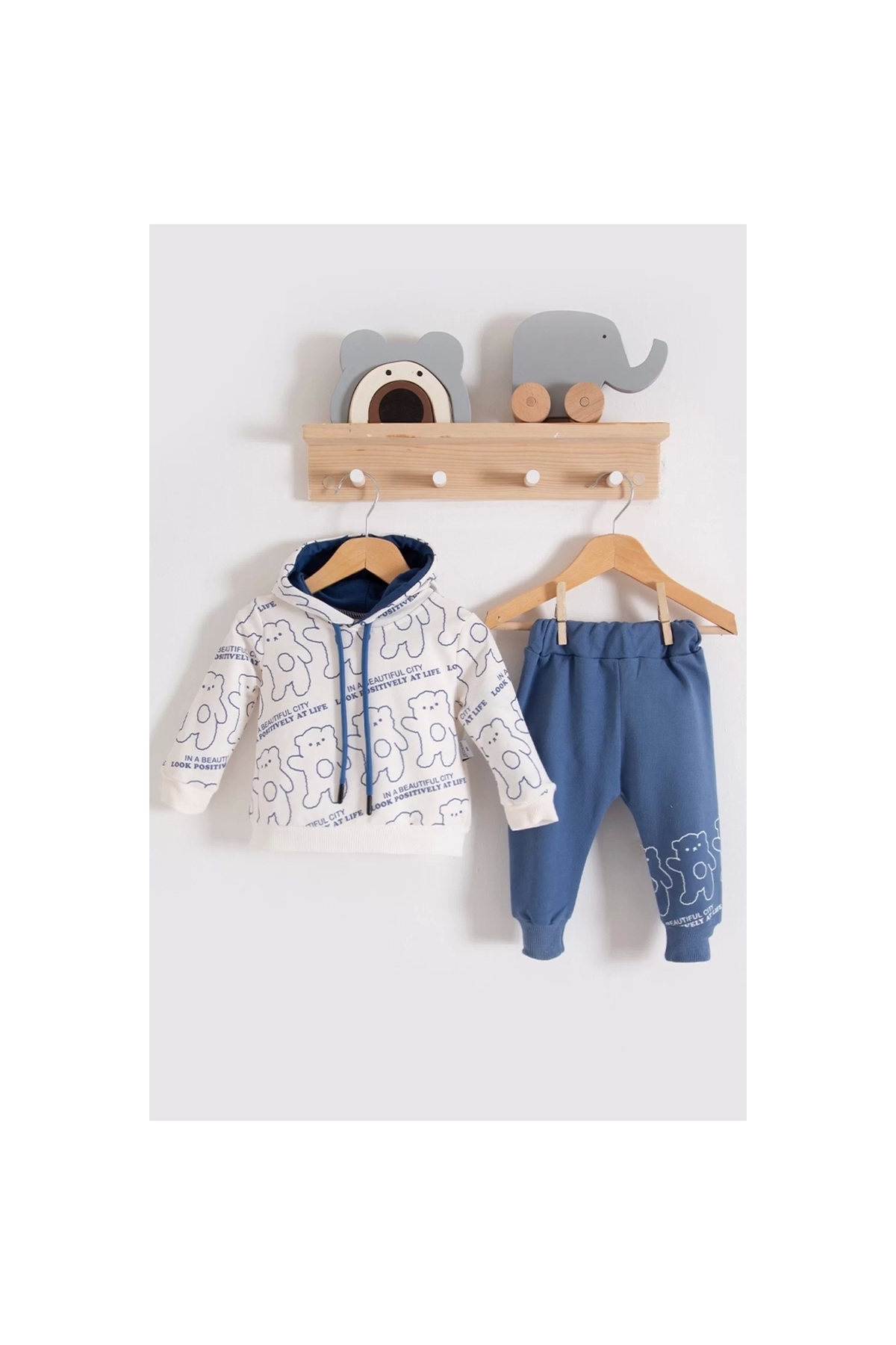 Cross Bears Hooded 100% Cotton Baby Boy Set