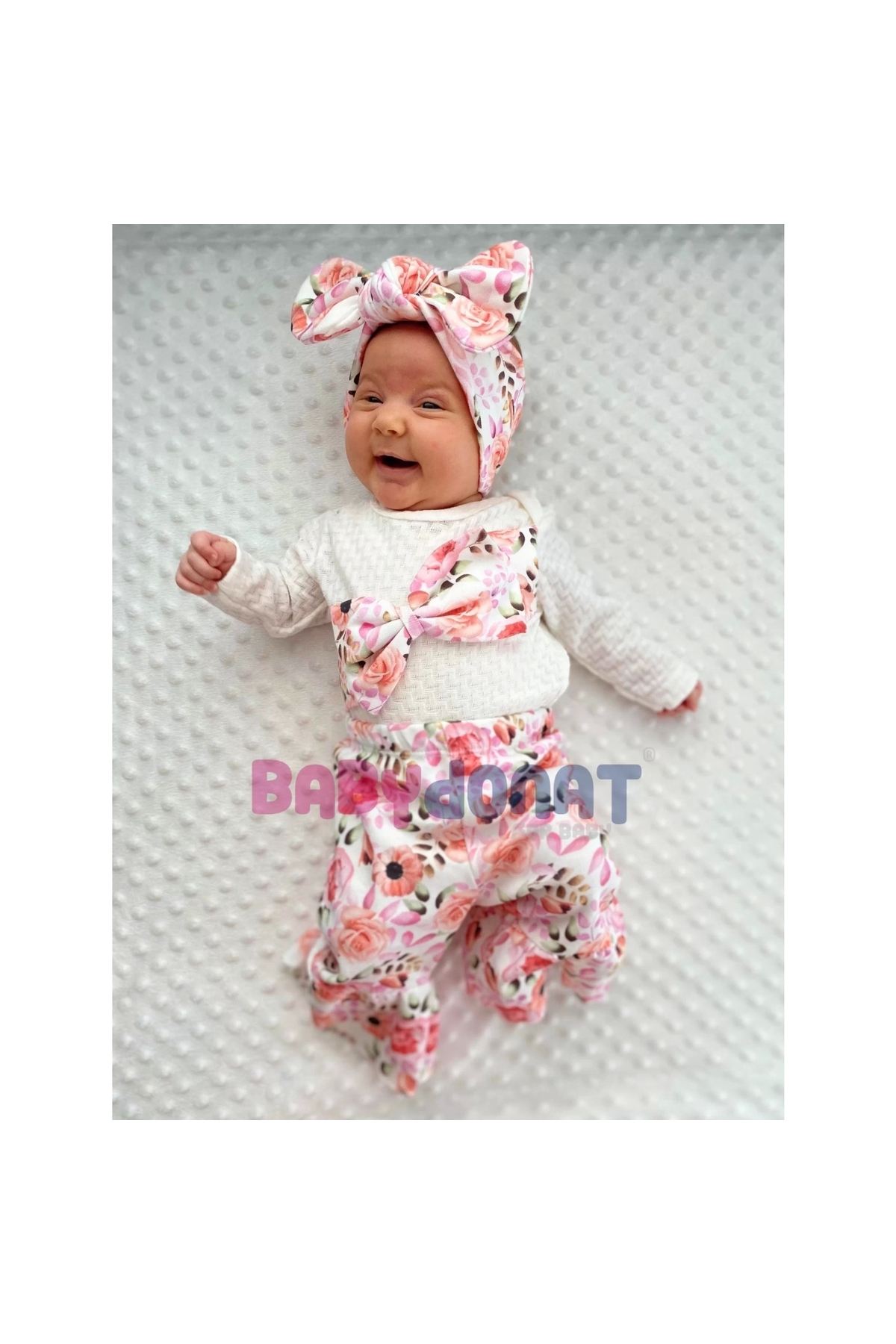 Floral Patterned Bow 3-Piece Baby Girl Set