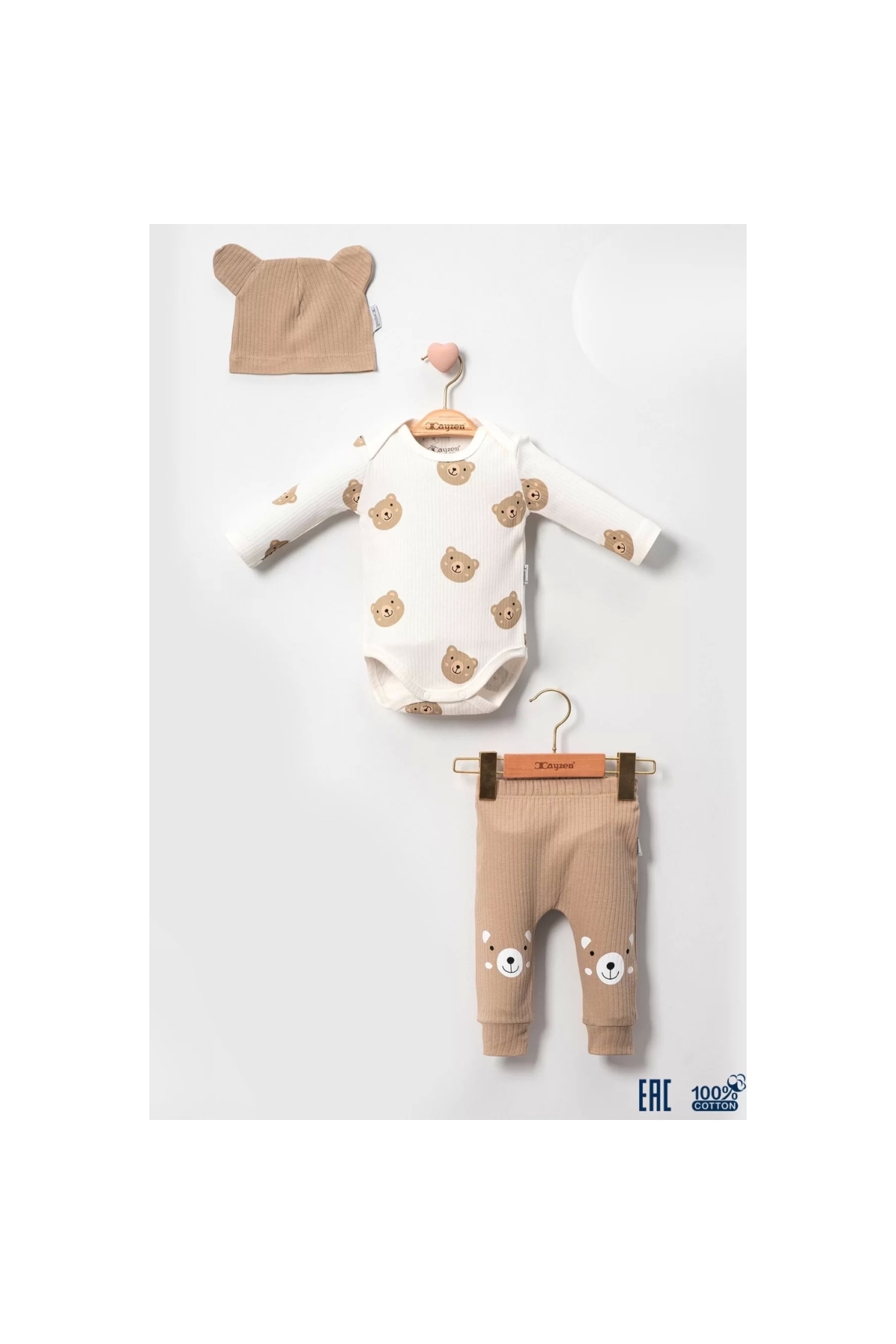 Eared Teddy Bear 100% Cotton 3-Piece Baby Boy Set