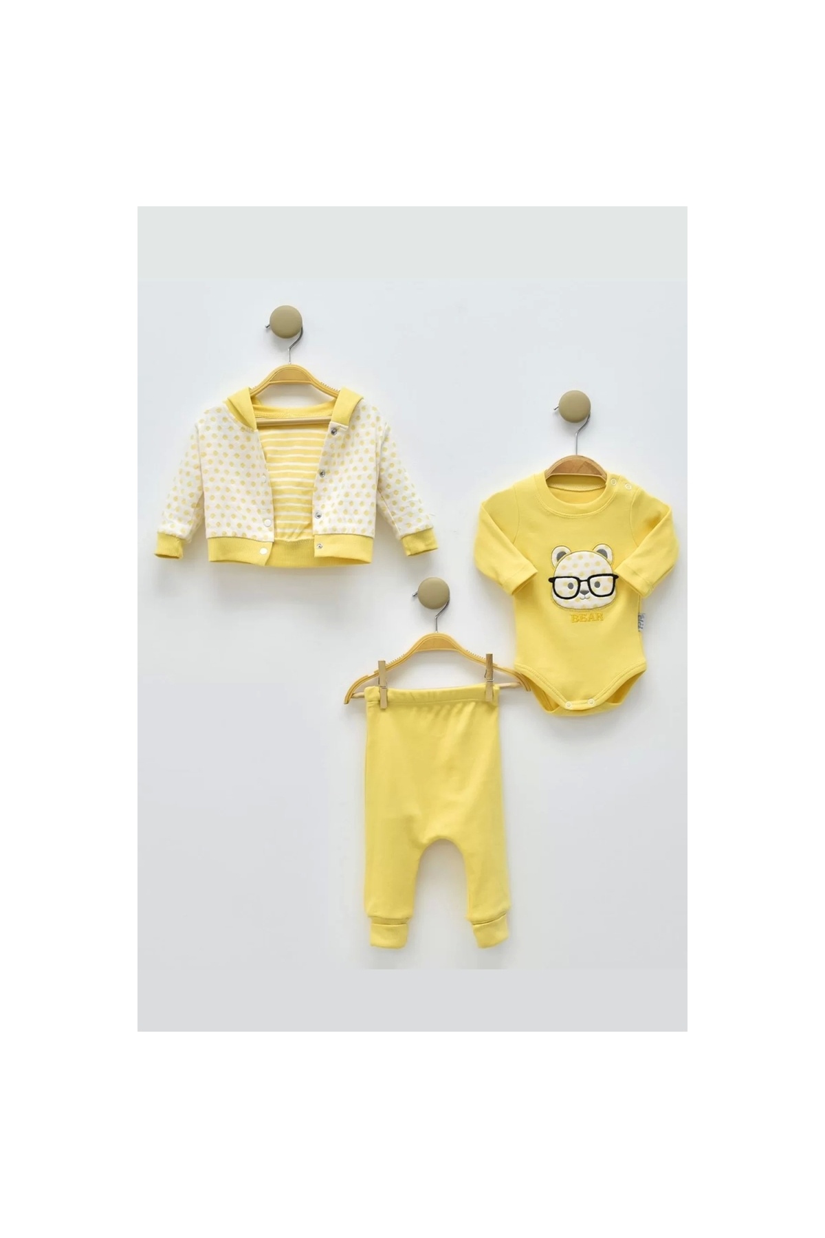 3-Piece Baby Boy Set with Bear Point Pattern and Glasses